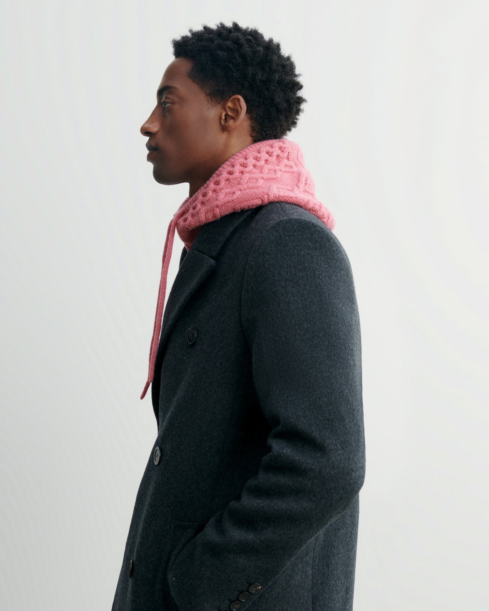 Cagoule à torsades-ROSE CAMEO-100% cachemire