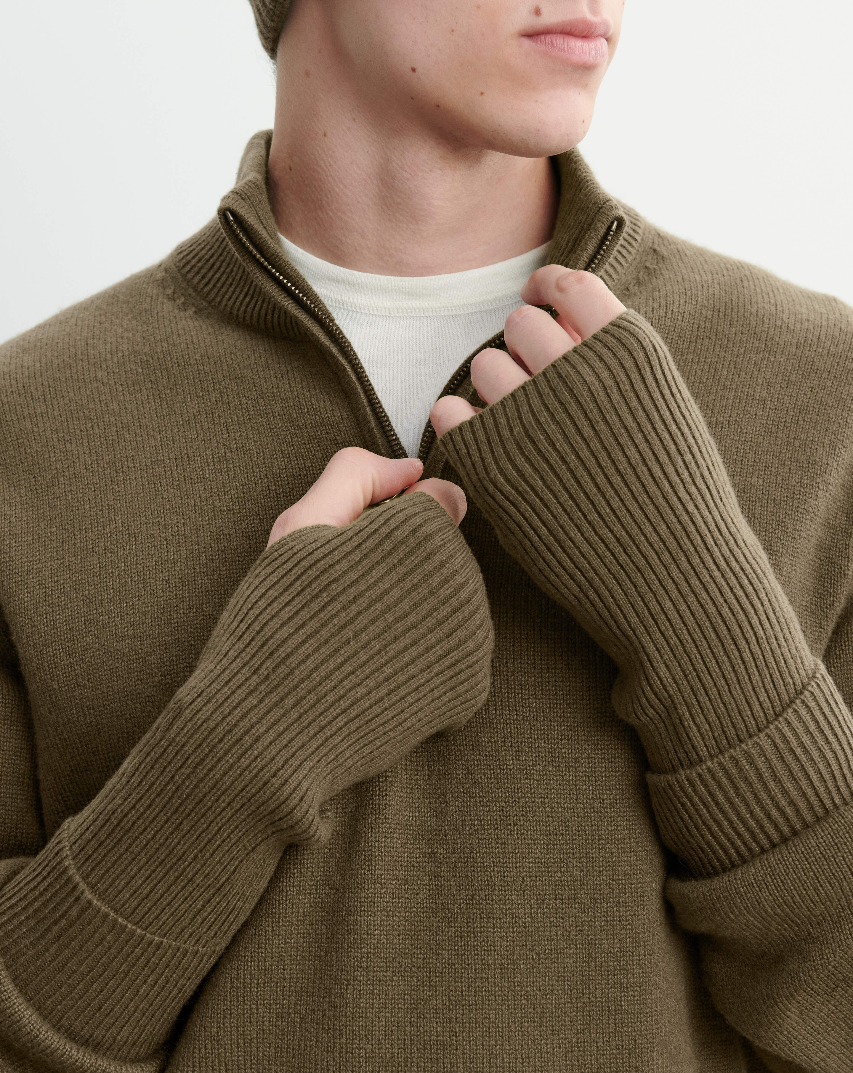 Mitaines courtes à côtes-BRONZE-100% cachemire