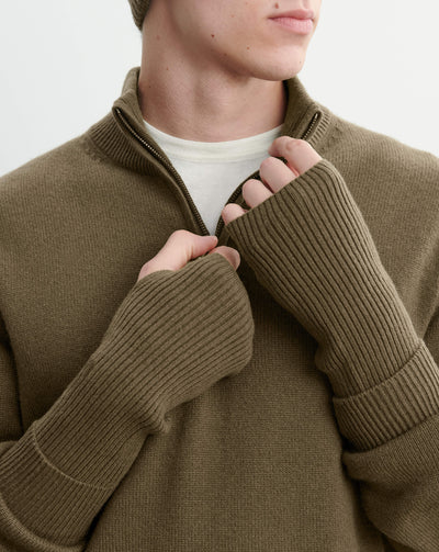 Mitaines courtes à côtes-BRONZE-100% cachemire