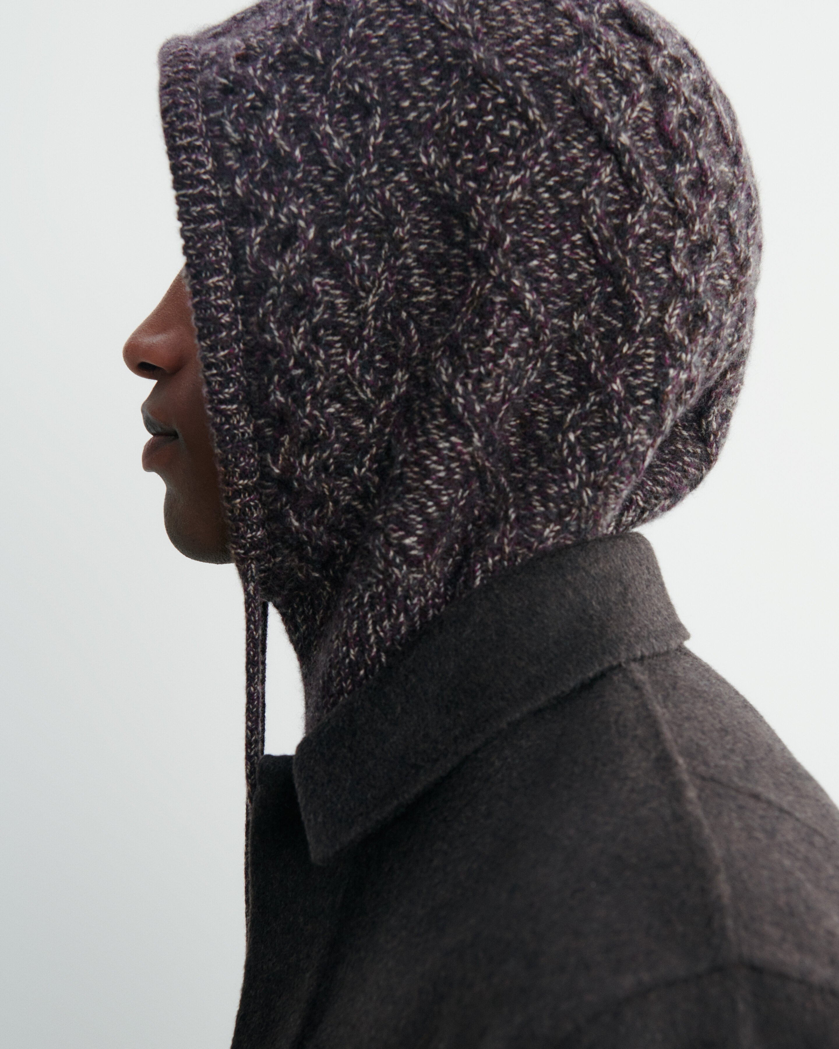 Cagoule moulinée-CHOCOLAT/CHARBON/MILLET/MURE-100% cachemire