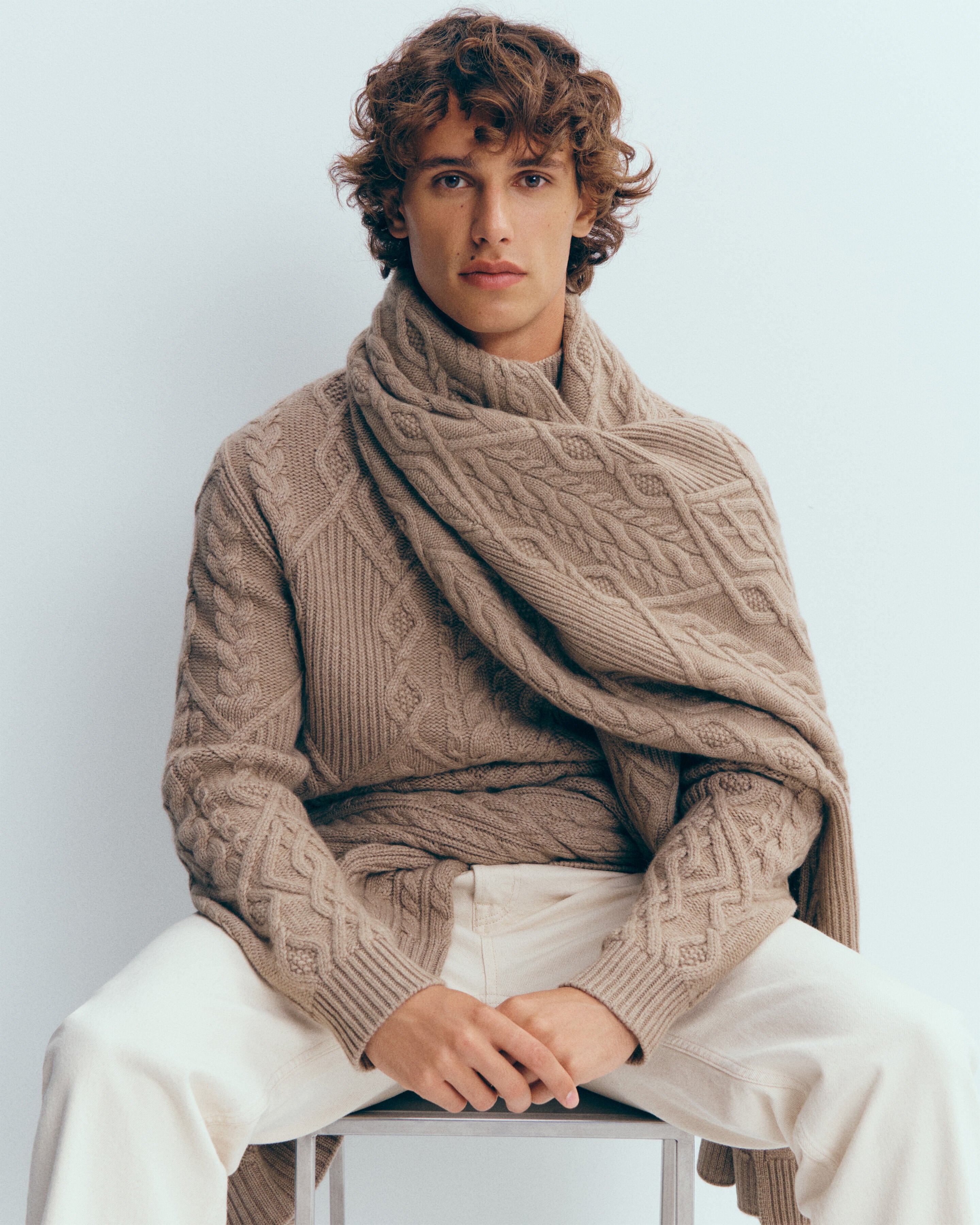 Echarpe à torsades-GREIGE-100% cachemire