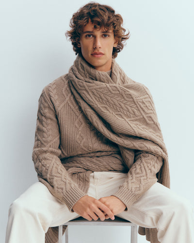 Echarpe à torsades-GREIGE-100% cachemire