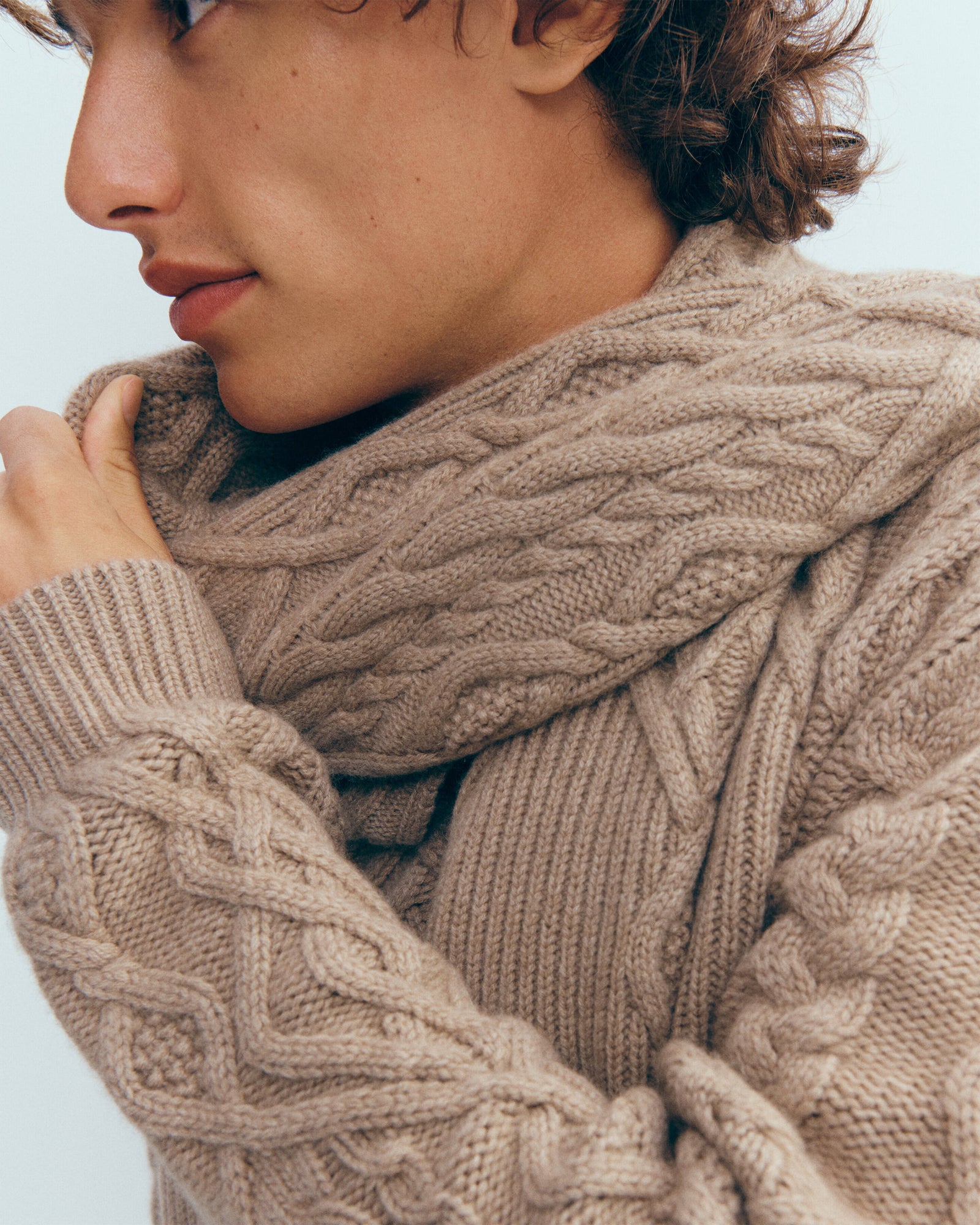 Echarpe à torsades-GREIGE-100% cachemire