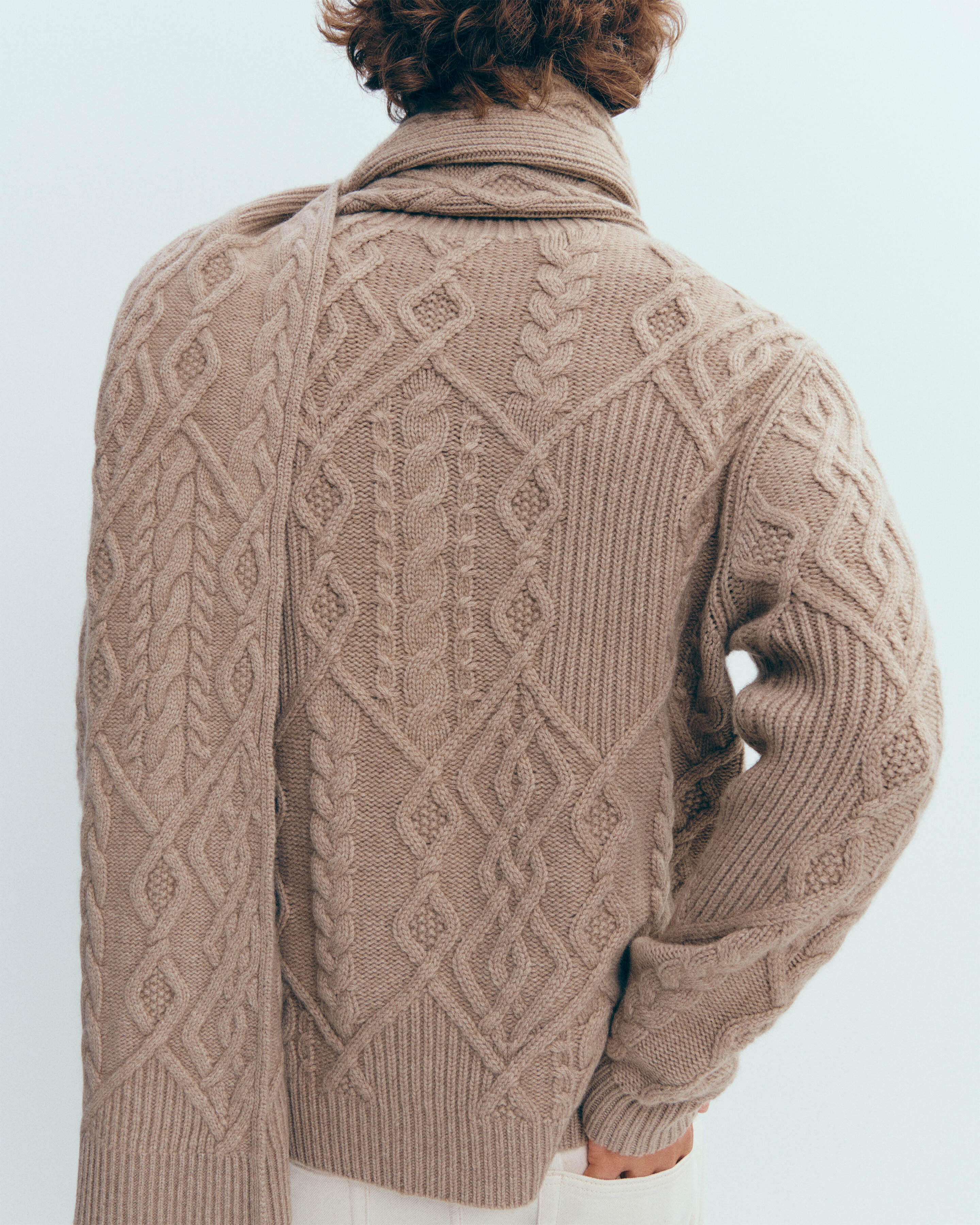 Echarpe à torsades-GREIGE-100% cachemire