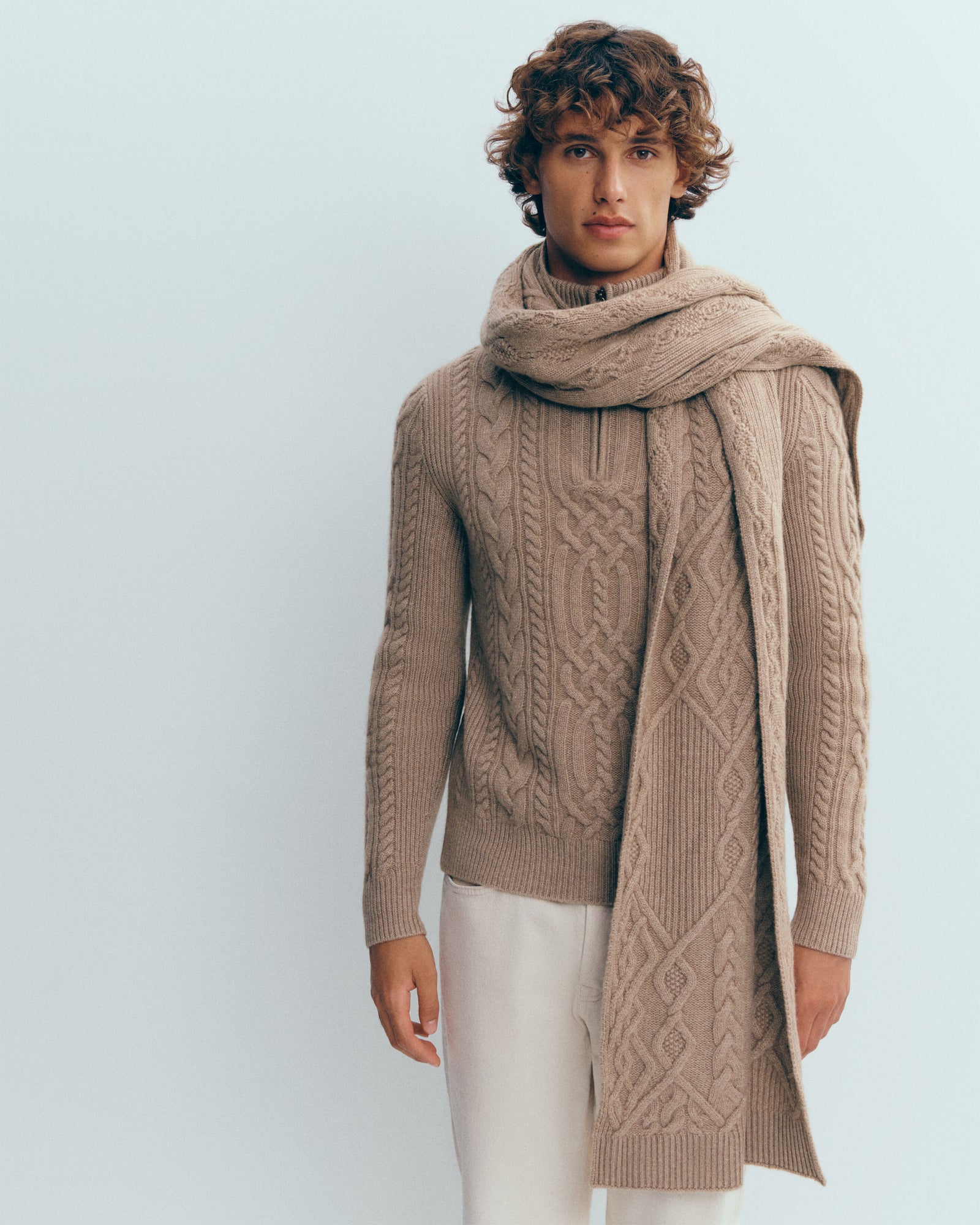 Echarpe à torsades-GREIGE-100% cachemire