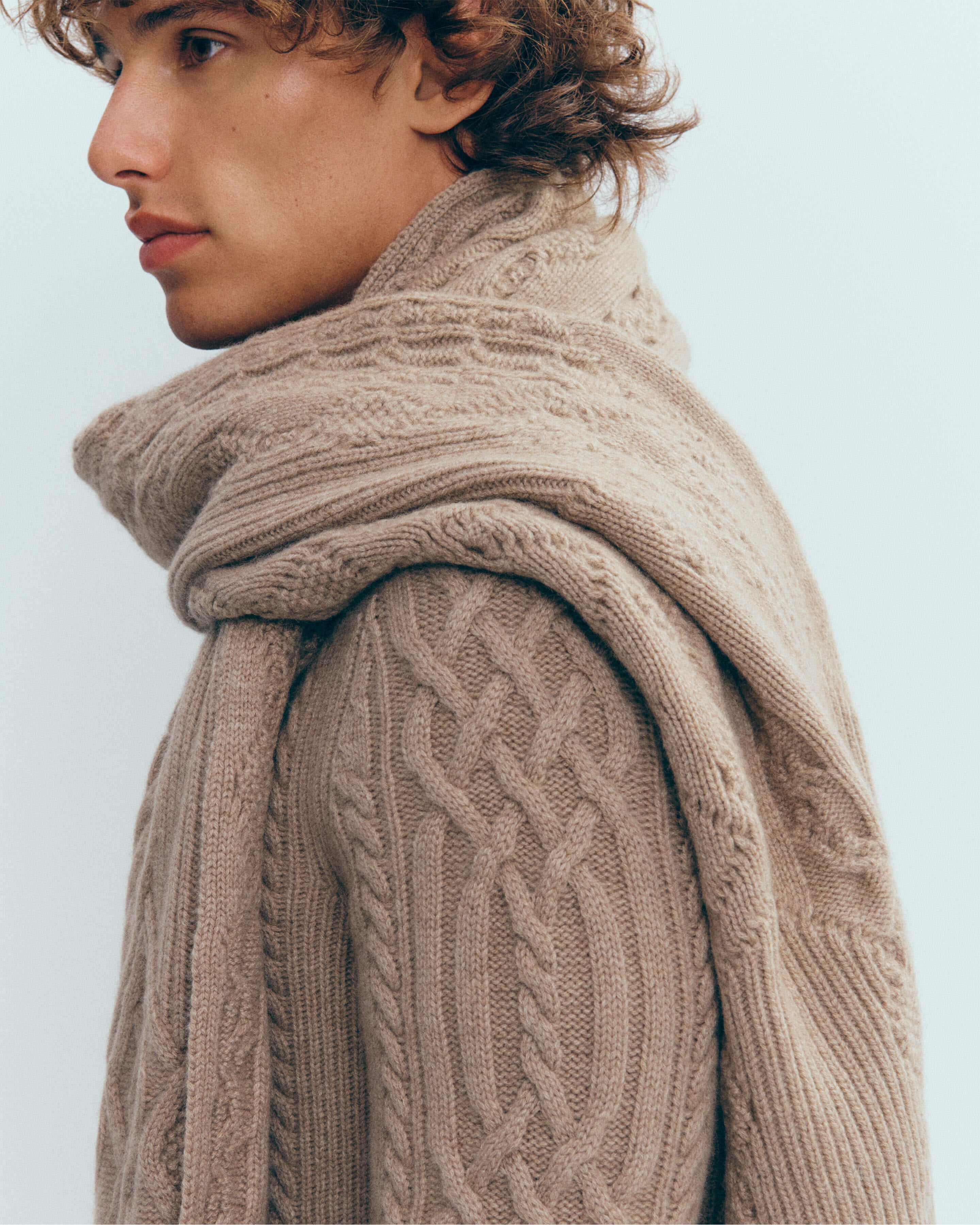 Echarpe à torsades-GREIGE-100% cachemire