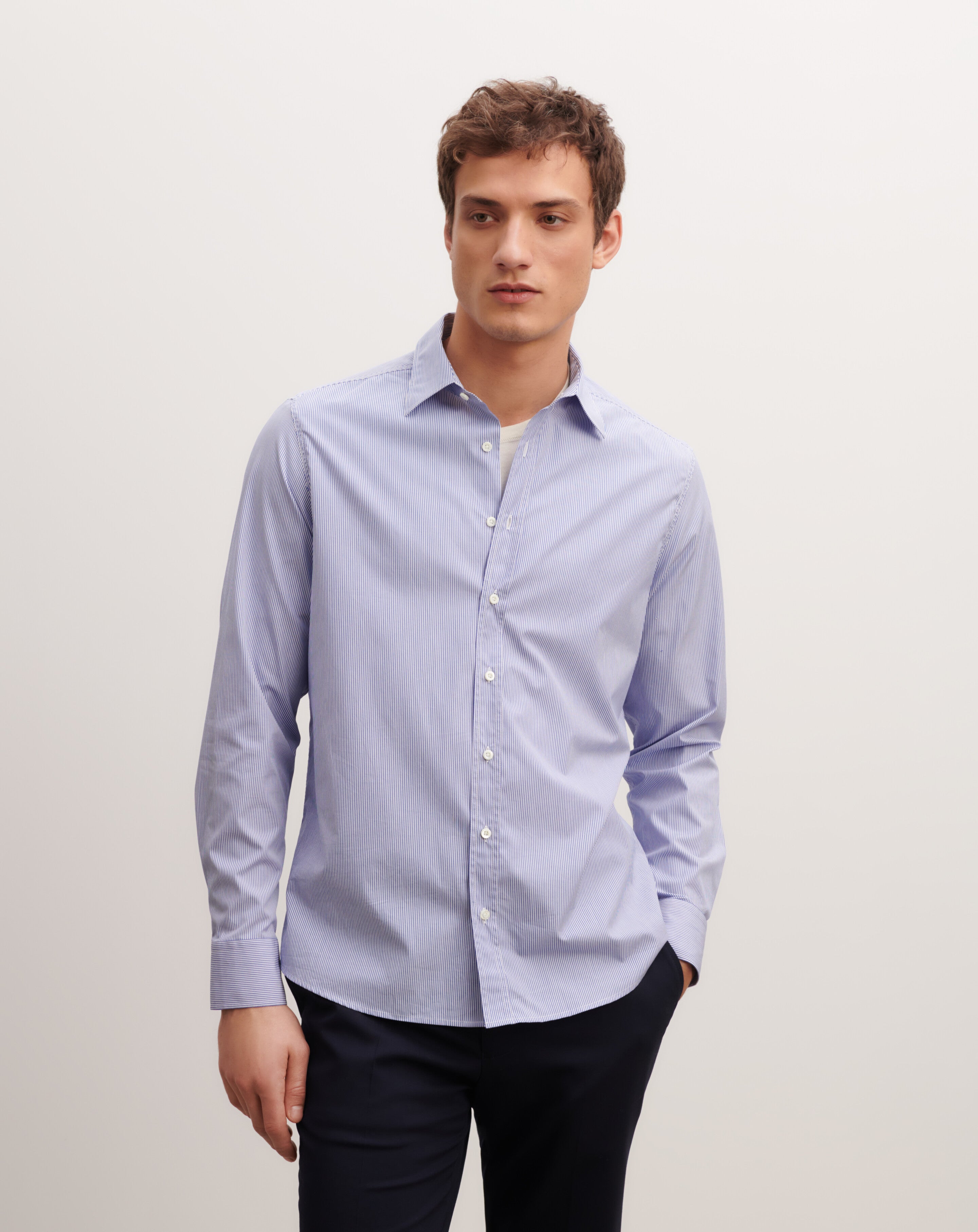 Chemise à rayures-BLANC/MARINE-100% coton