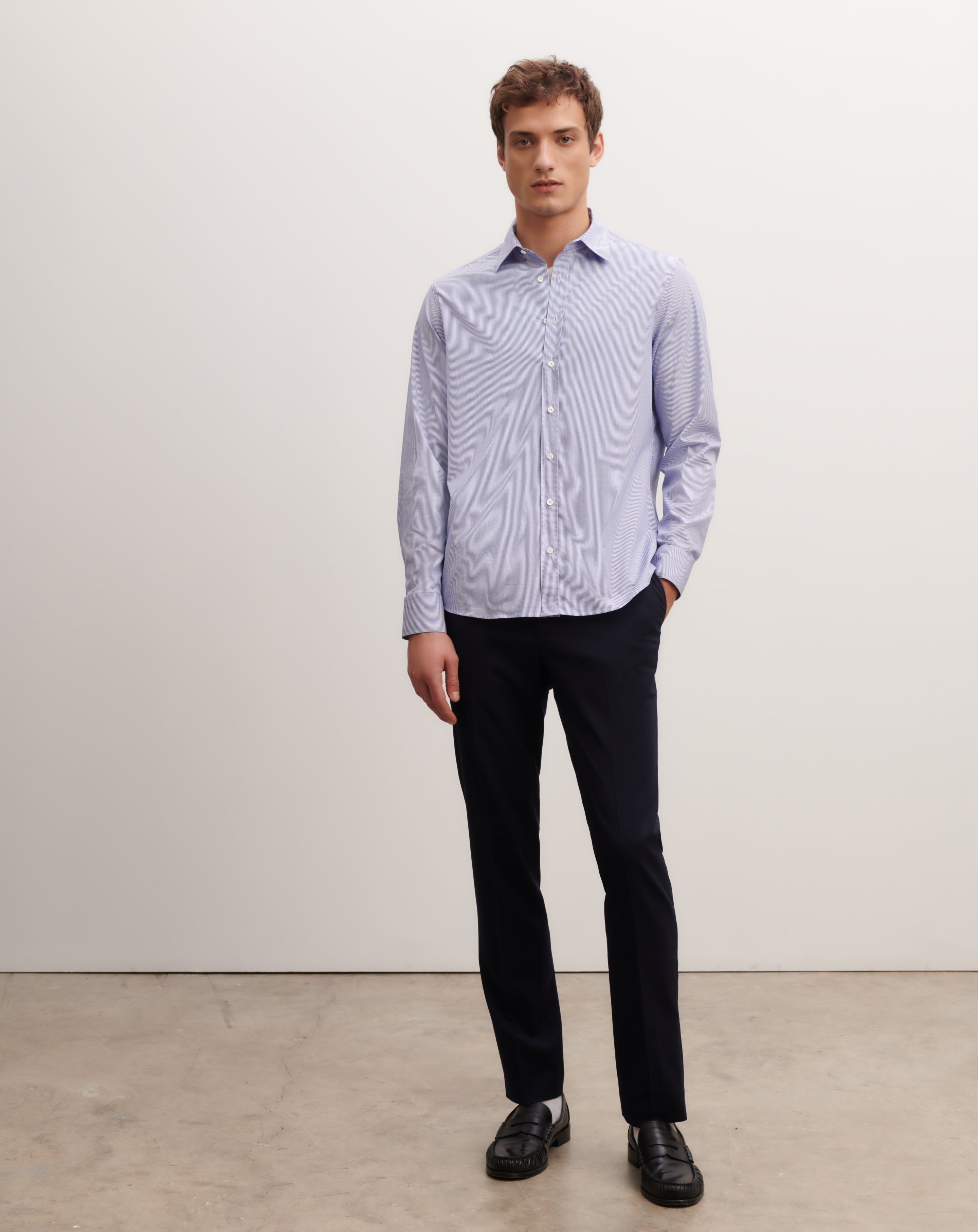 Chemise à rayures-BLANC/MARINE-100% coton