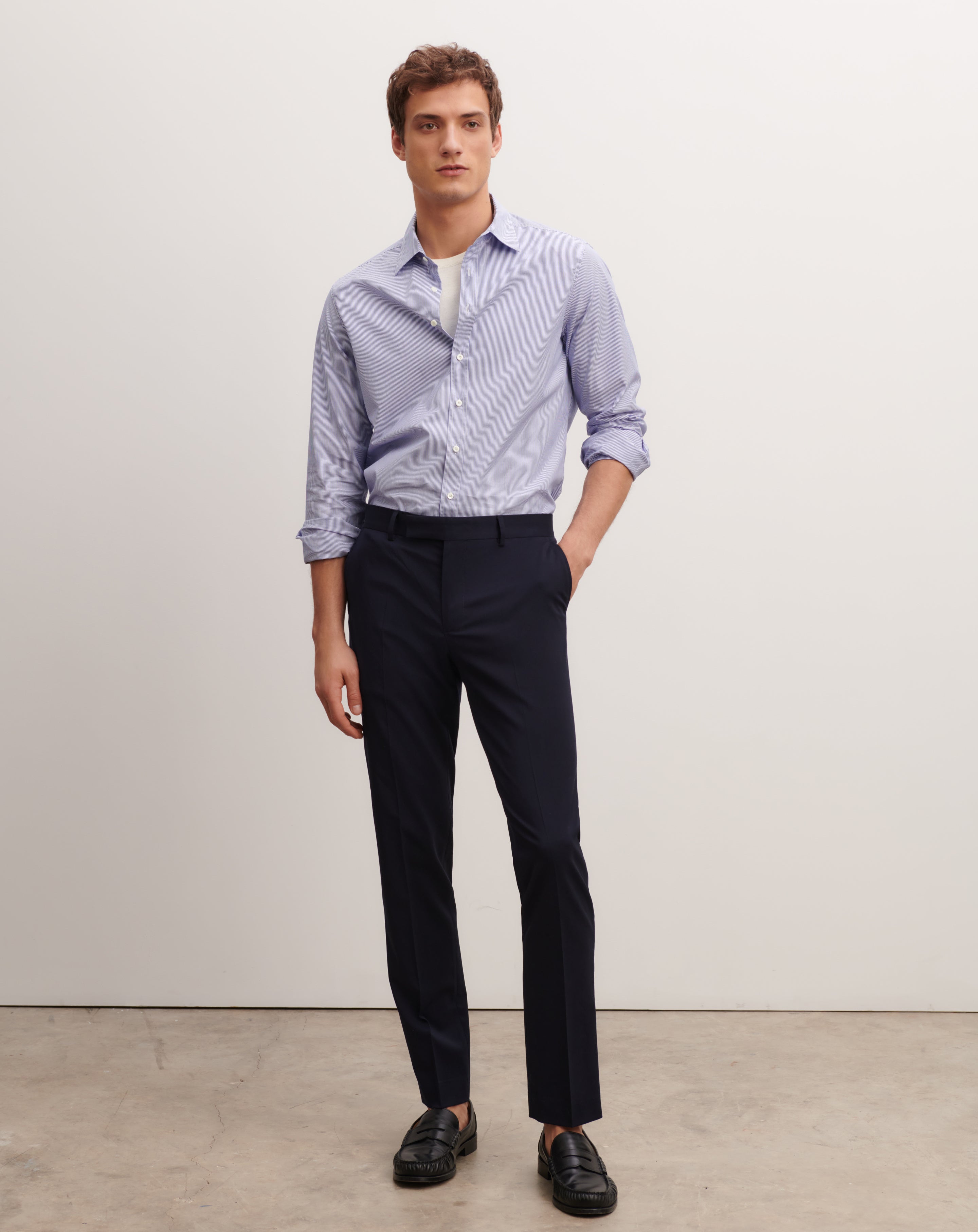 Pantalon droit-MARINE-98% laine 2% élasthanne