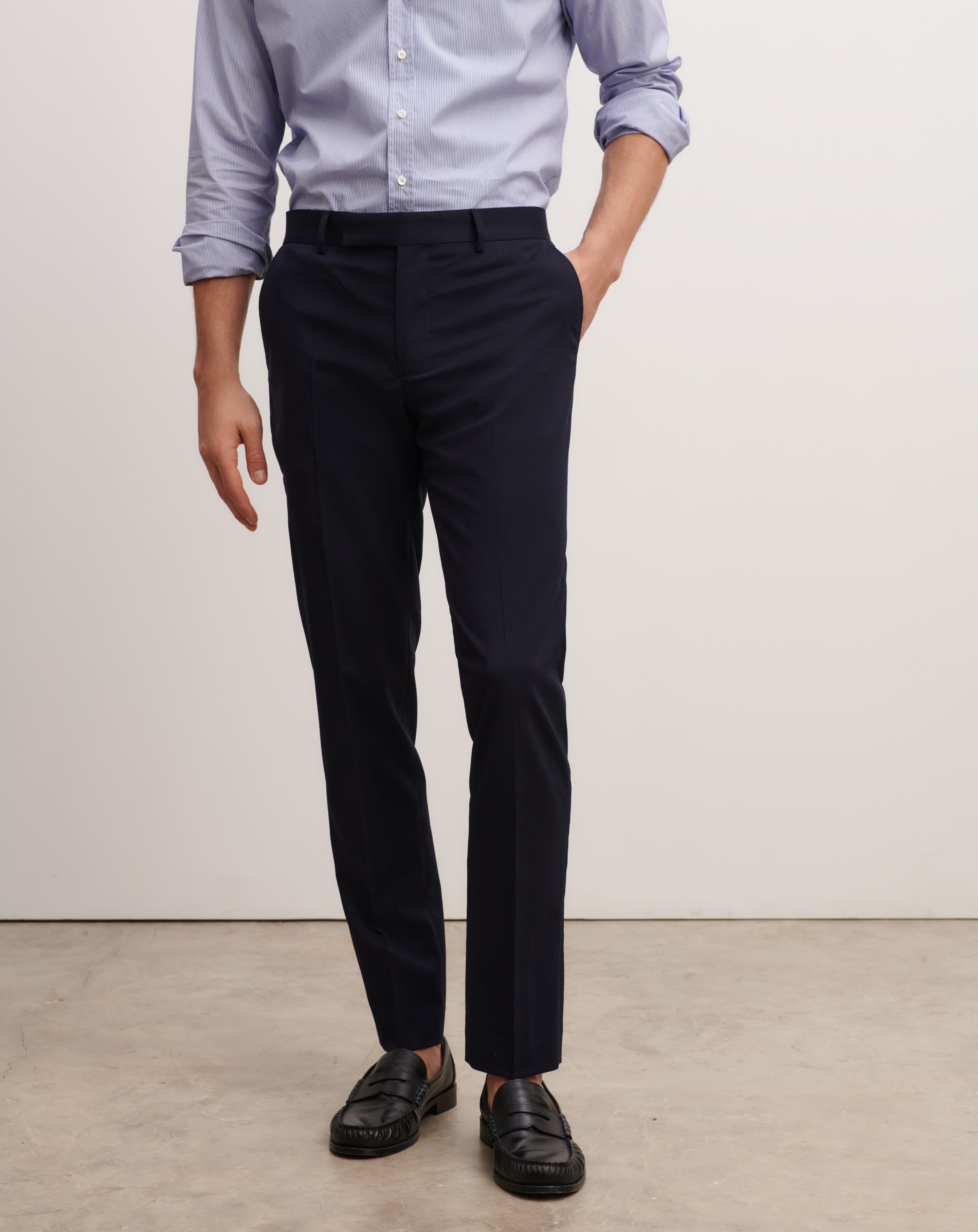 Pantalon droit-MARINE-98% laine 2% élasthanne