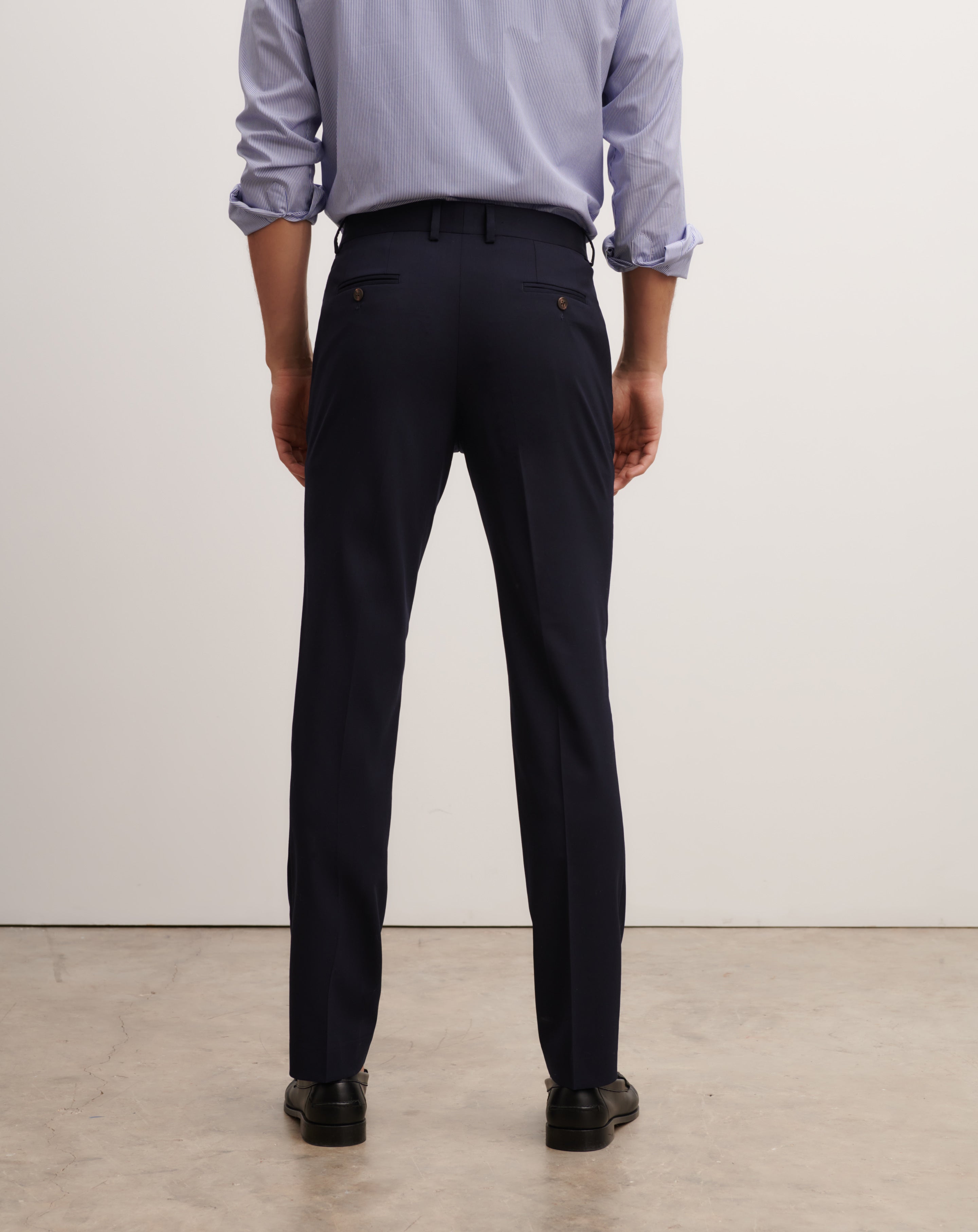 Pantalon droit-MARINE-98% laine 2% élasthanne