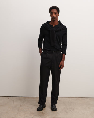 Pantalon à plis-NOIR-100% coton