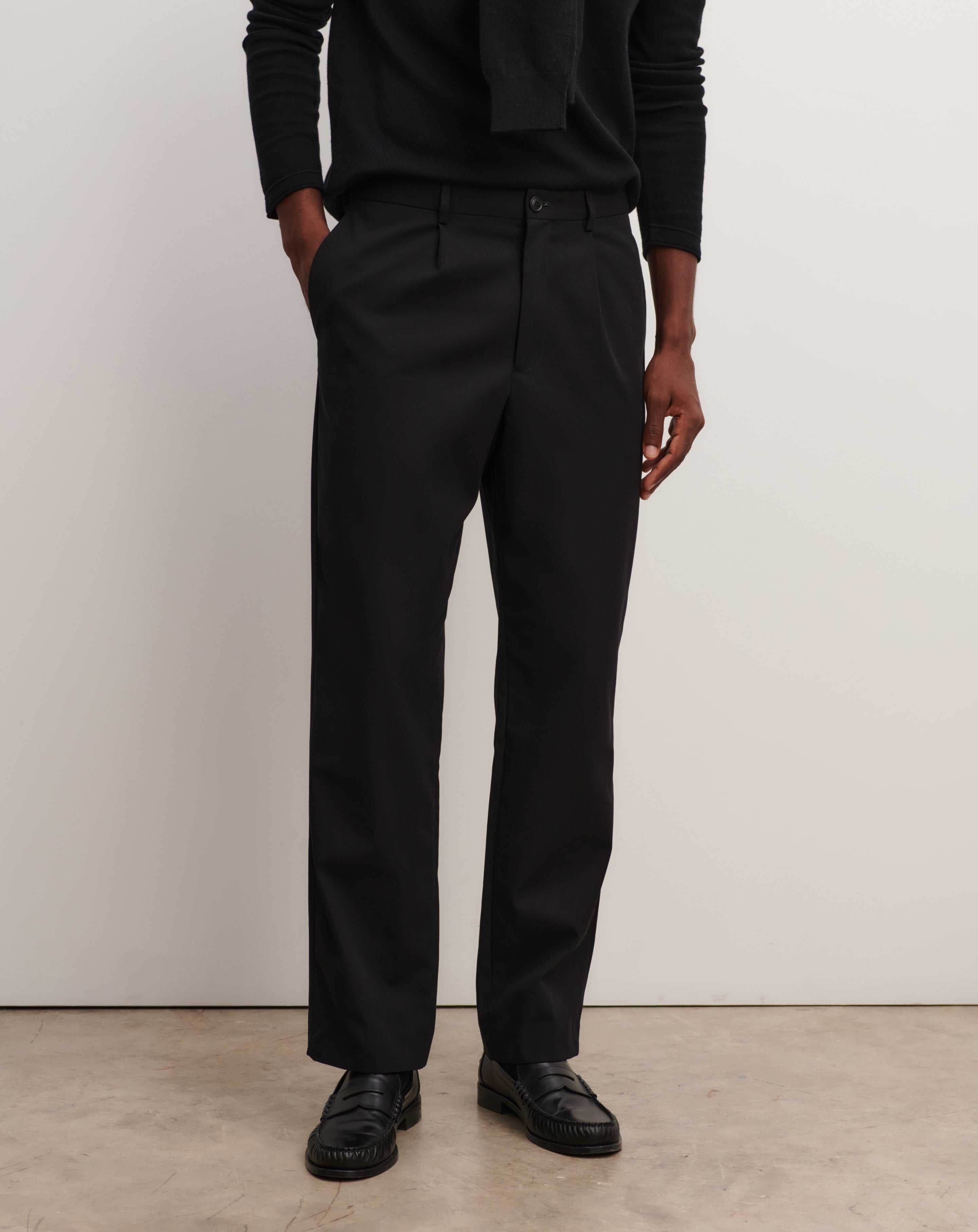 Pantalon à plis-NOIR-100% coton