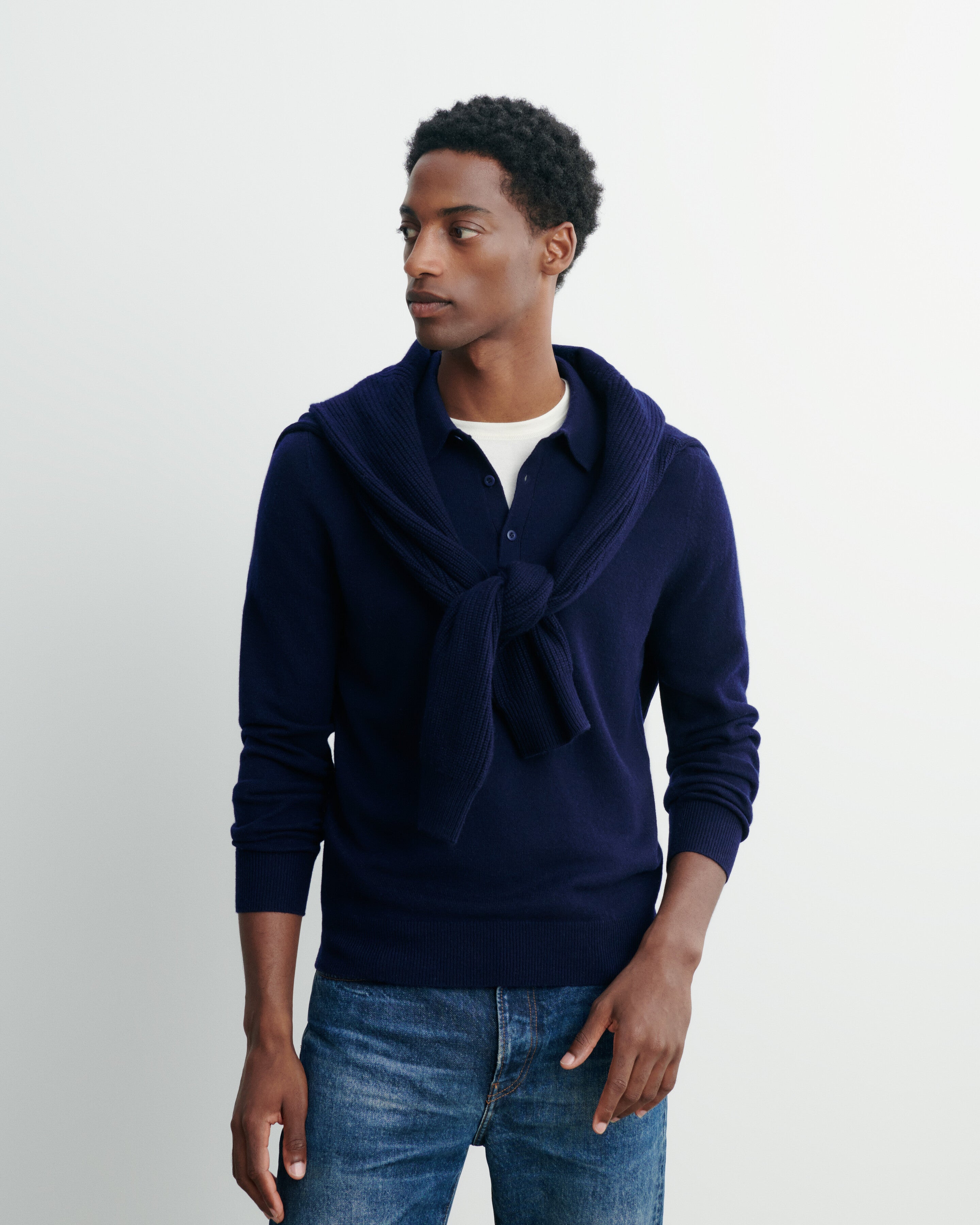 Polo manches longues-MARINE-100% cachemire