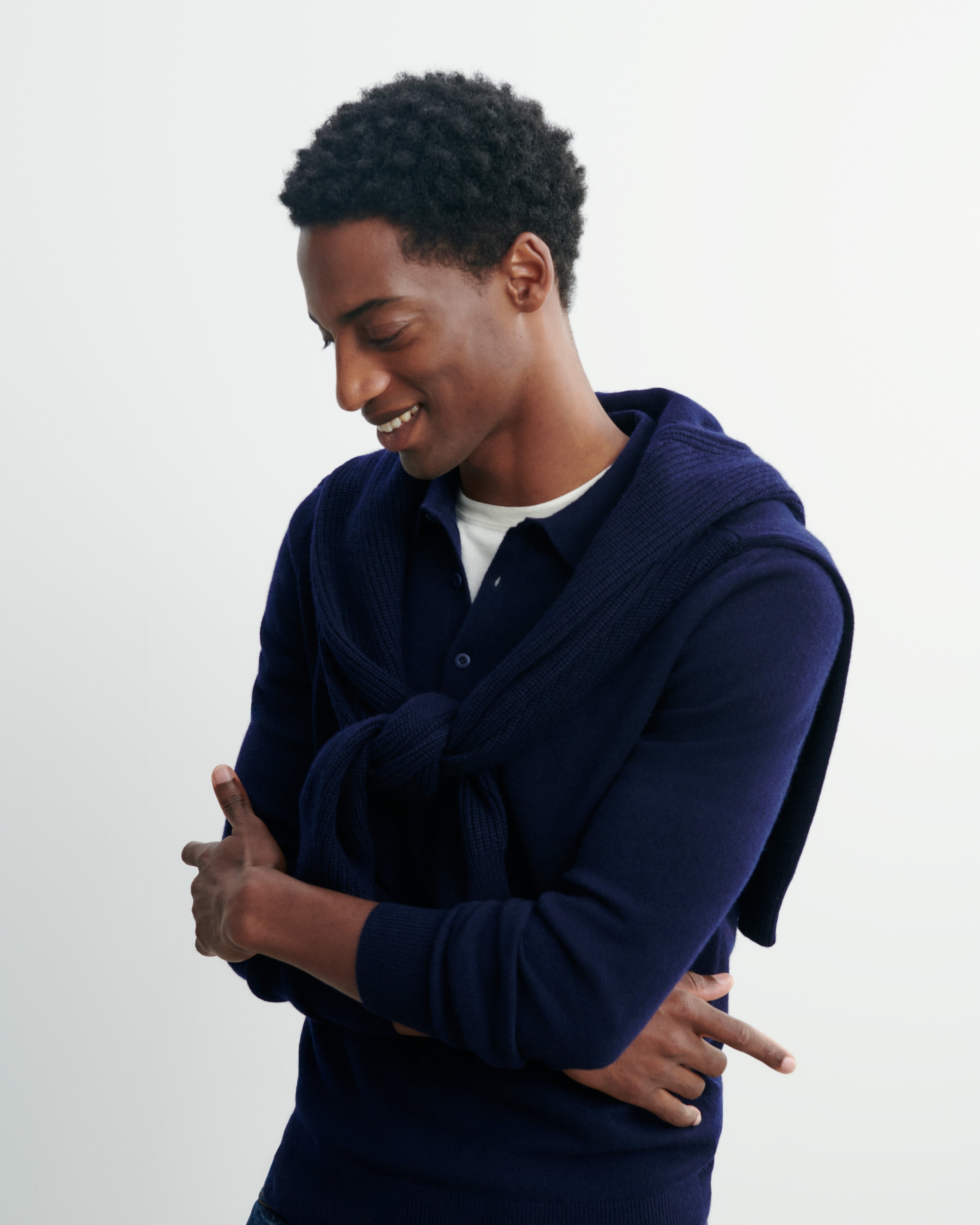 Polo manches longues-MARINE-100% cachemire