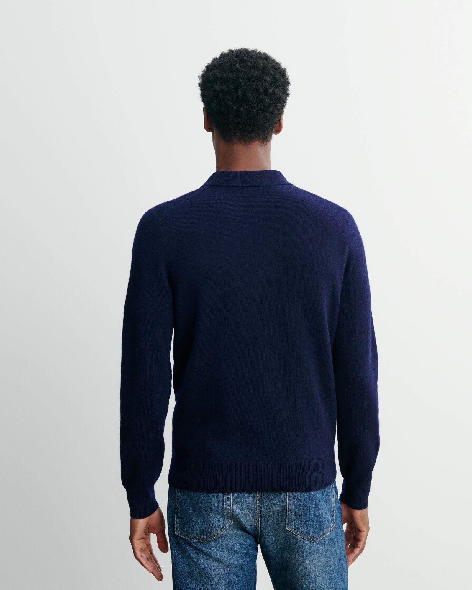 Polo manches longues-MARINE-100% cachemire