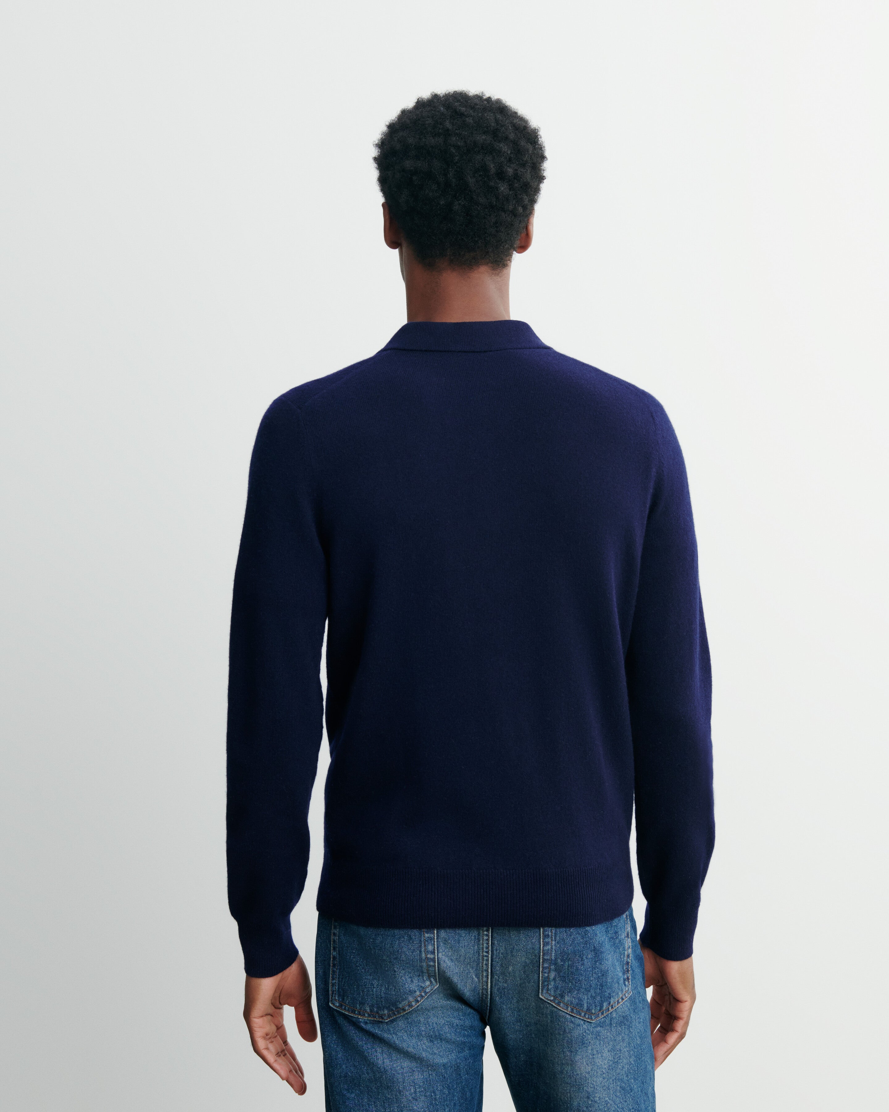 Polo manches longues-MARINE-100% cachemire