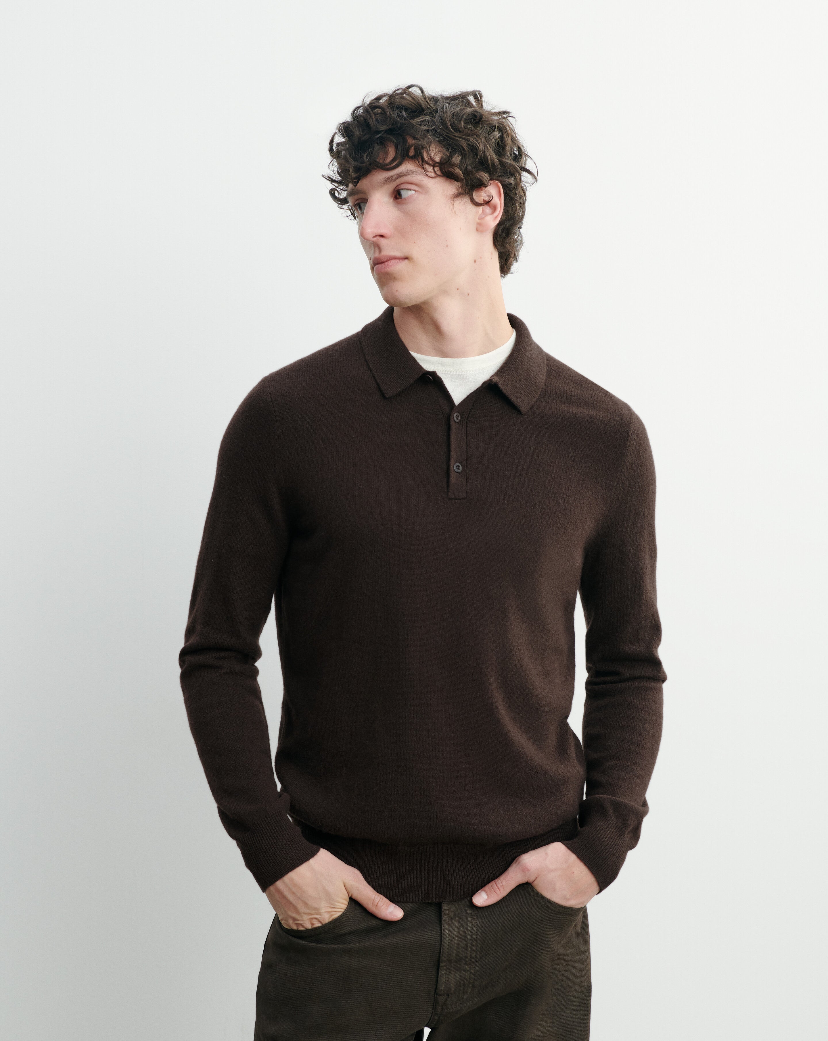 Polo manches longues-CHOCOLAT-100% cachemire