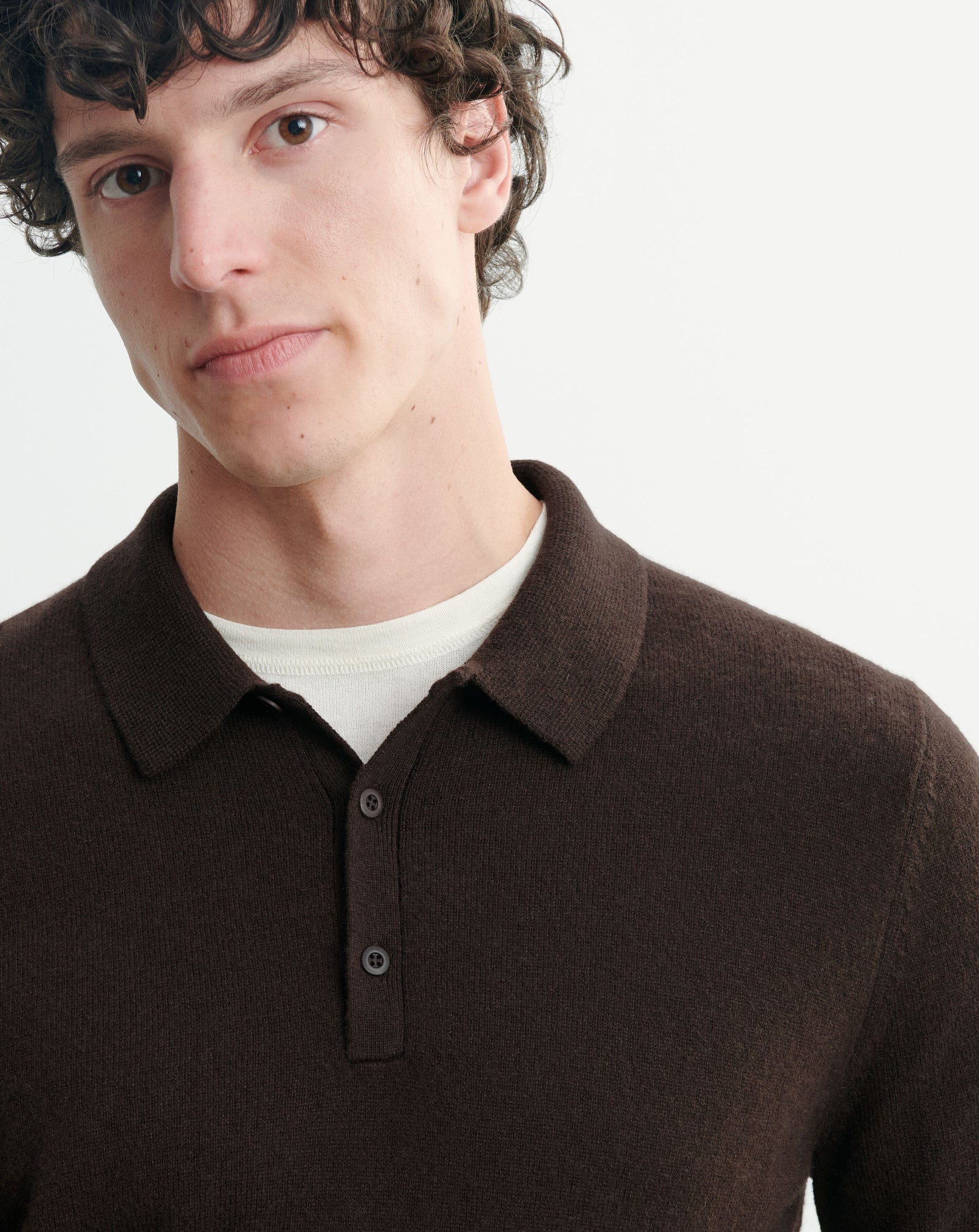 Polo manches longues-CHOCOLAT-100% cachemire