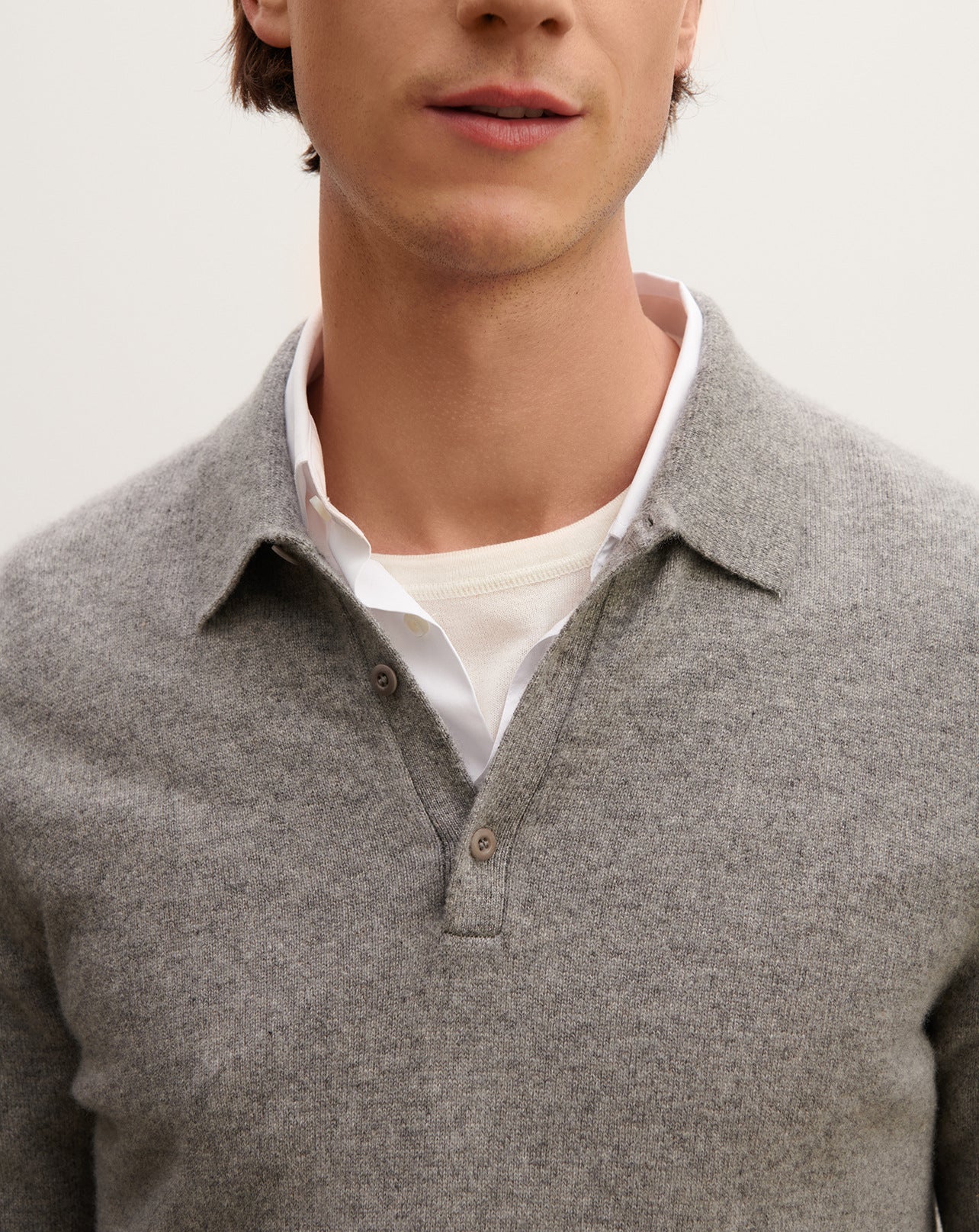 Polo manches longues en Cachemire Homme gris meteorite Eric Bompard