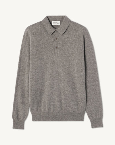 Polo manches longues-GRIS METEORITE-100% cachemire