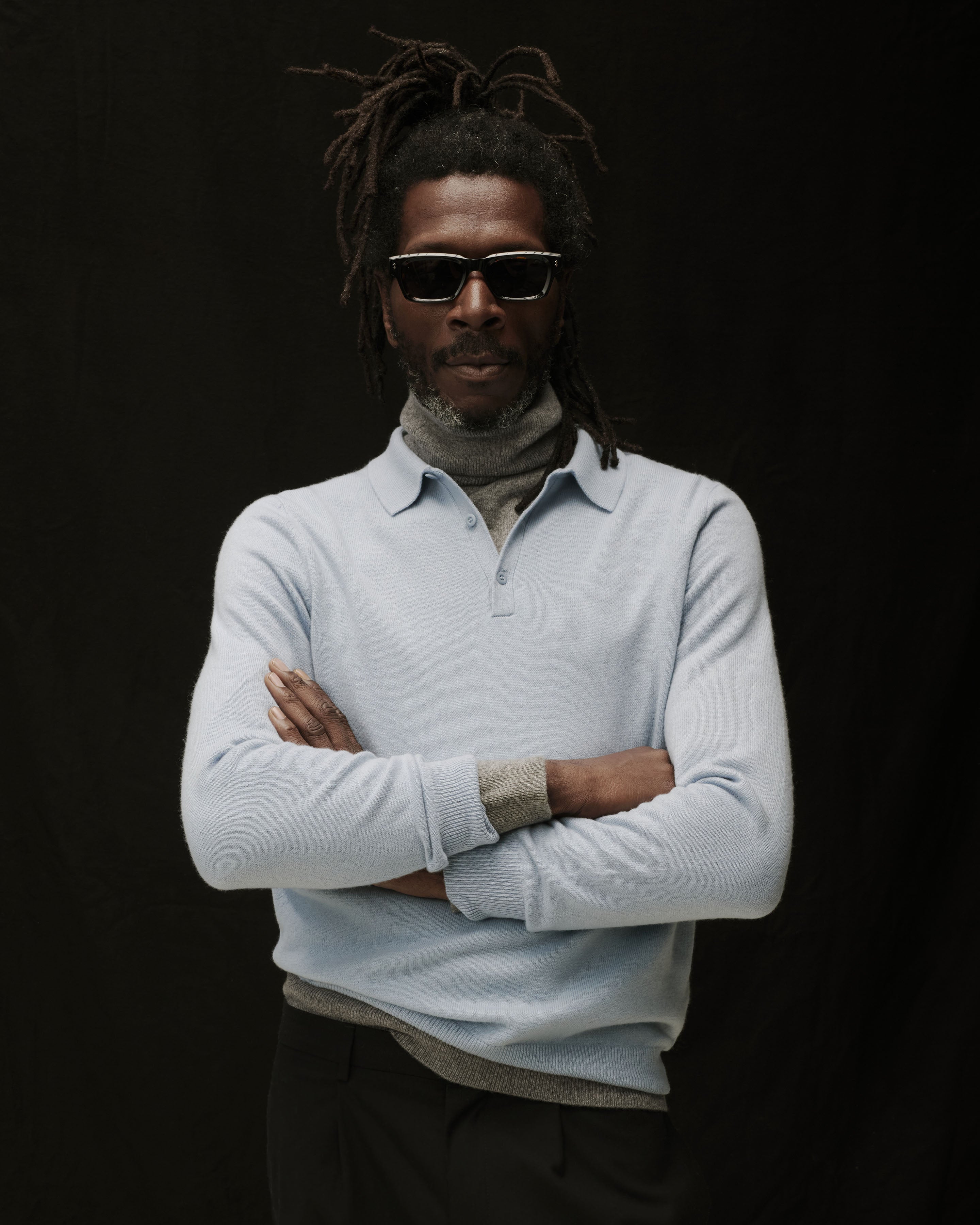 Polo manches longues-BLEU CONCORDE-100% cachemire