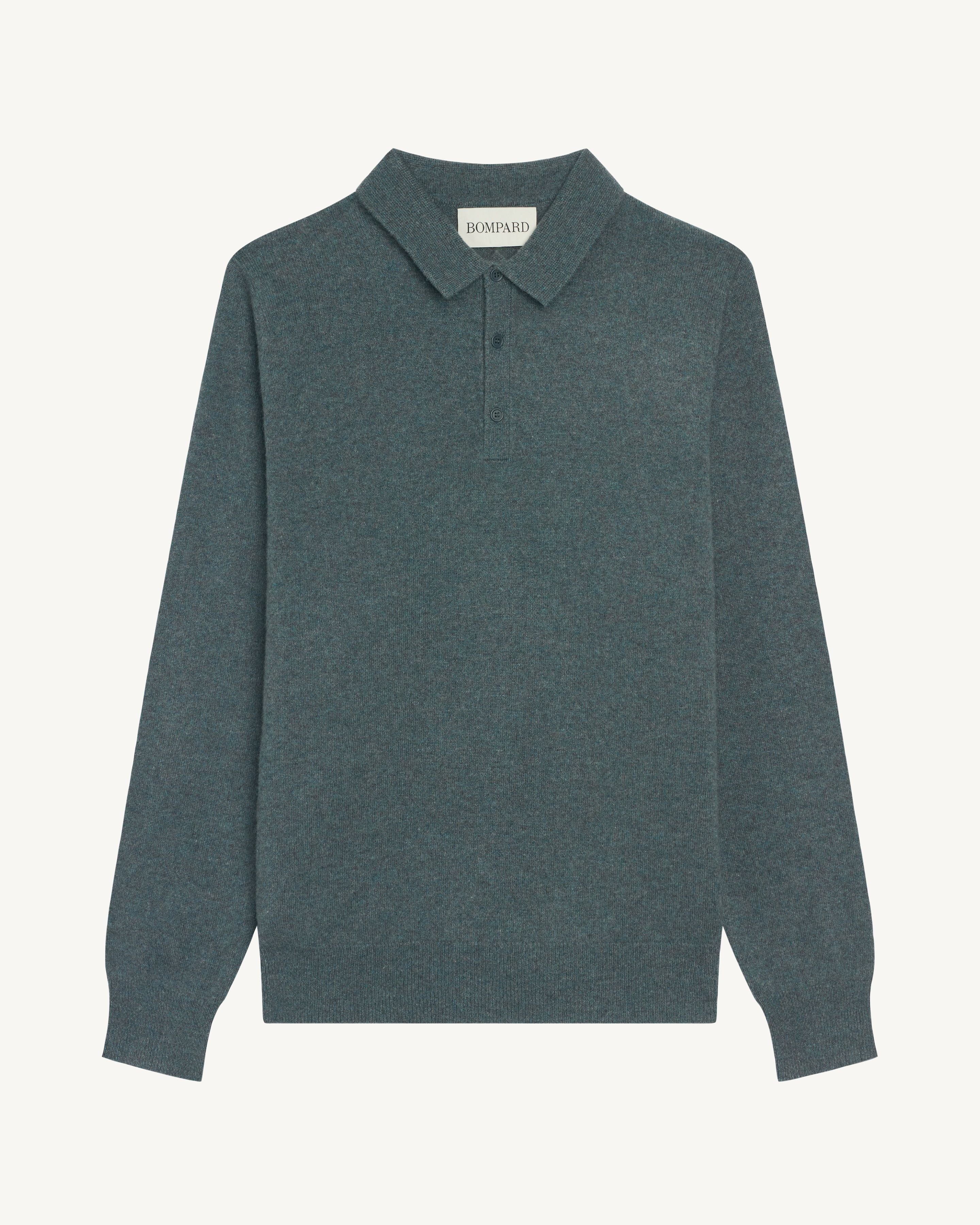 Polo manches longues-BLEU GRANIT-100% cachemire