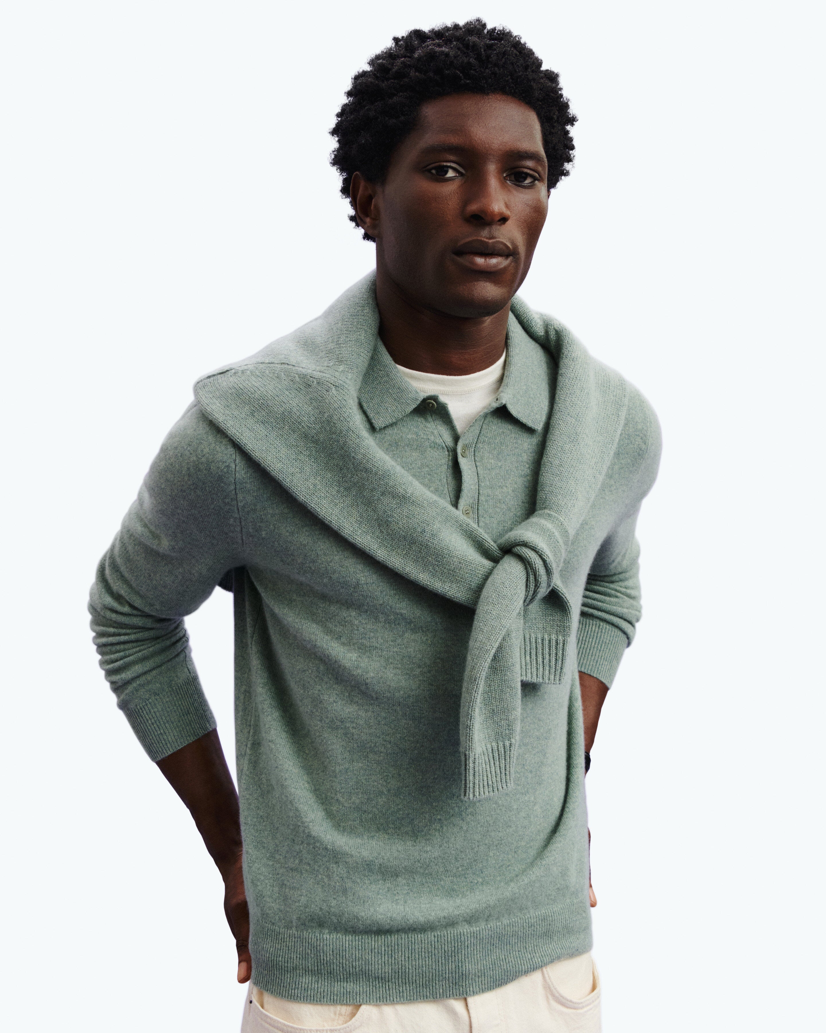Polo Colin-VERT DE GRIS-100% cachemire