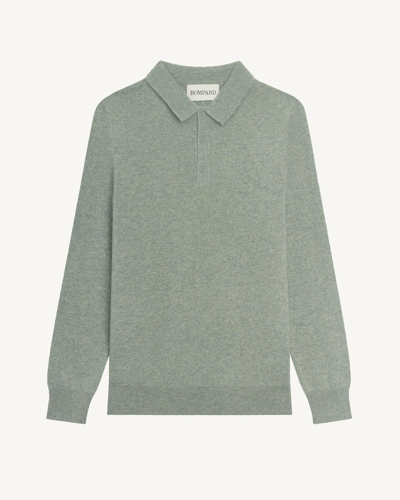 Polo manches longues-VERT DE GRIS-100% cachemire