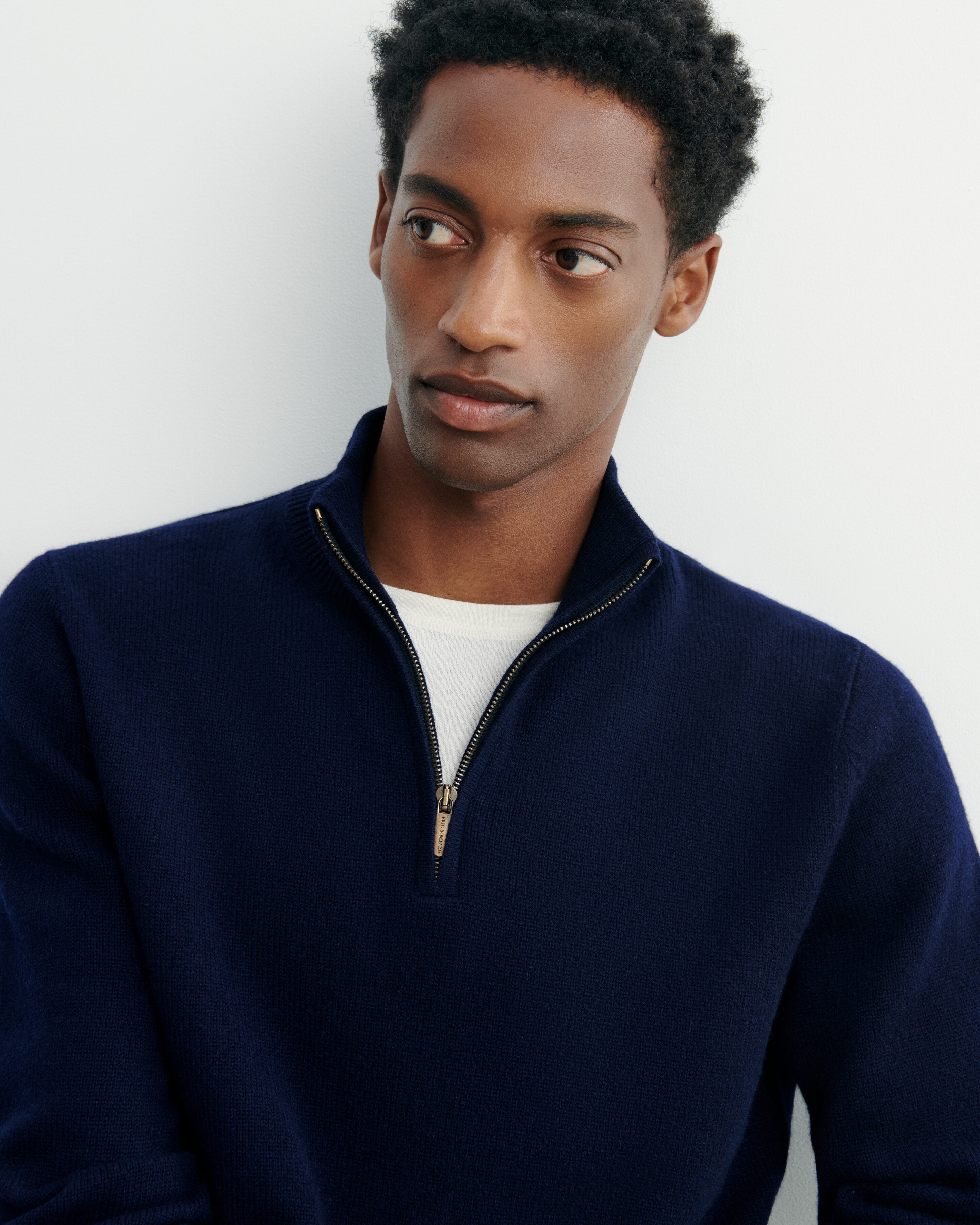 Zip-neck pullover in Cachemire Men navy blue | Eric Bompard