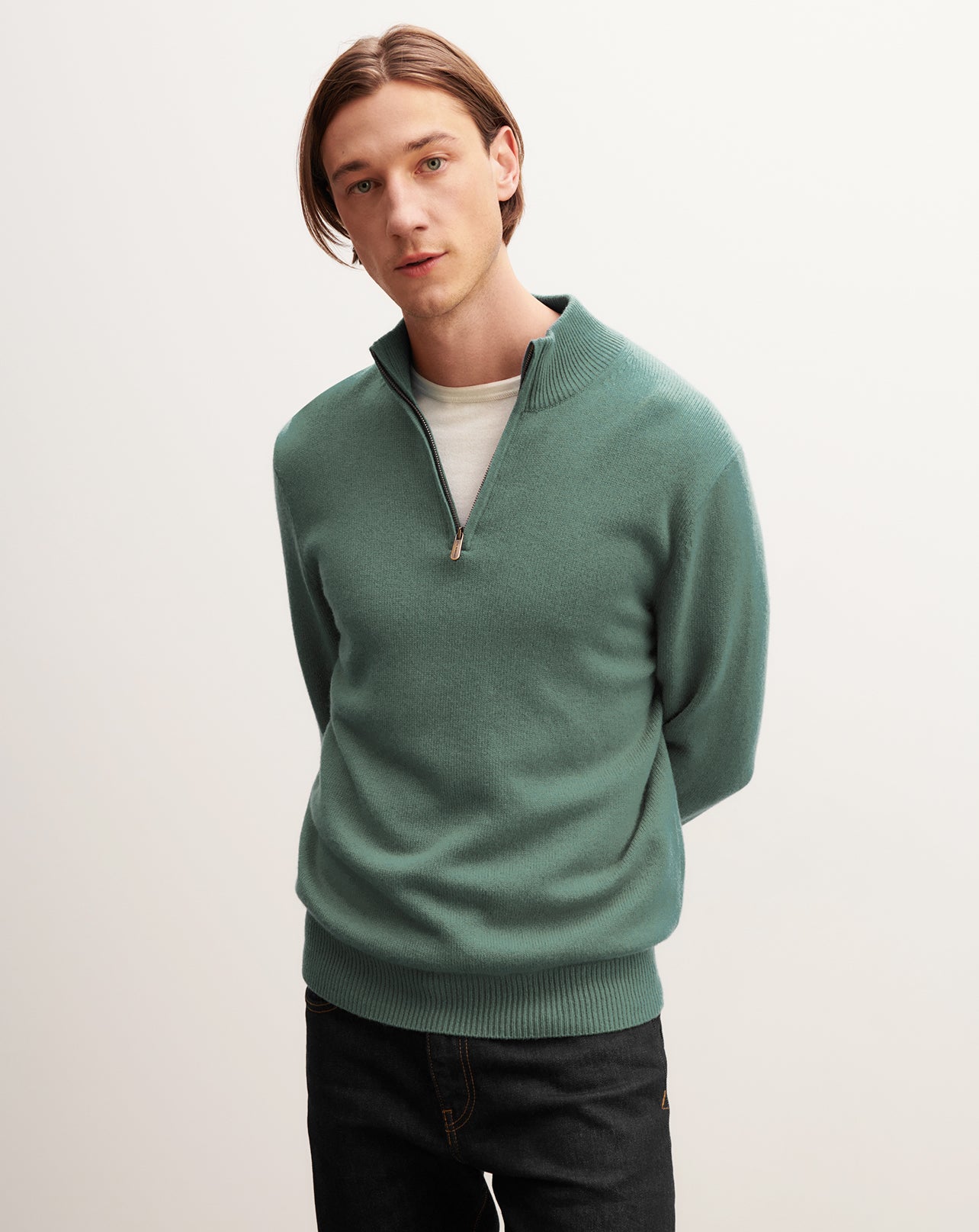 Zip-neck pullover in Cachemire Men sea green | Eric Bompard