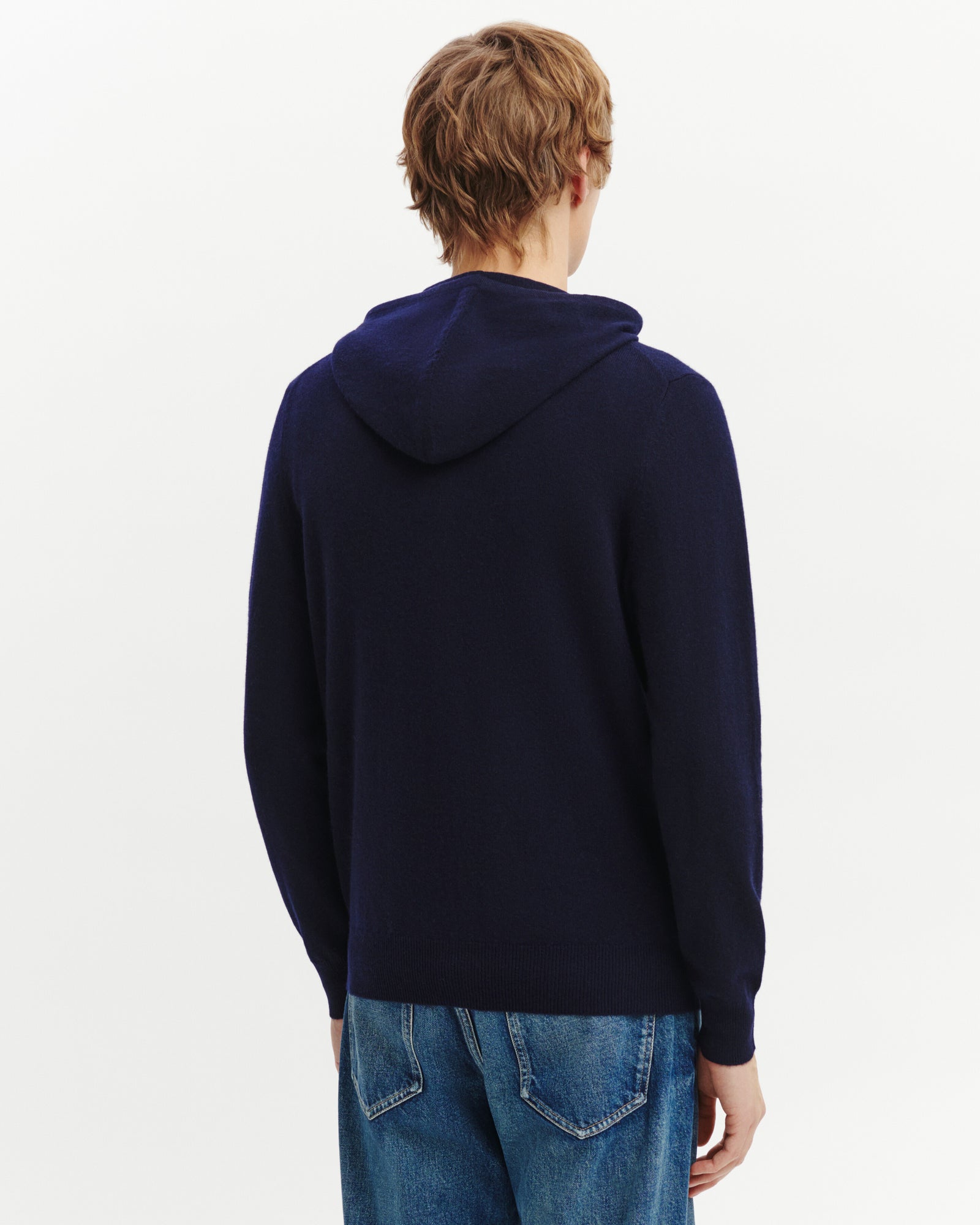 Hoodie zippé-MARINE-100% cachemire