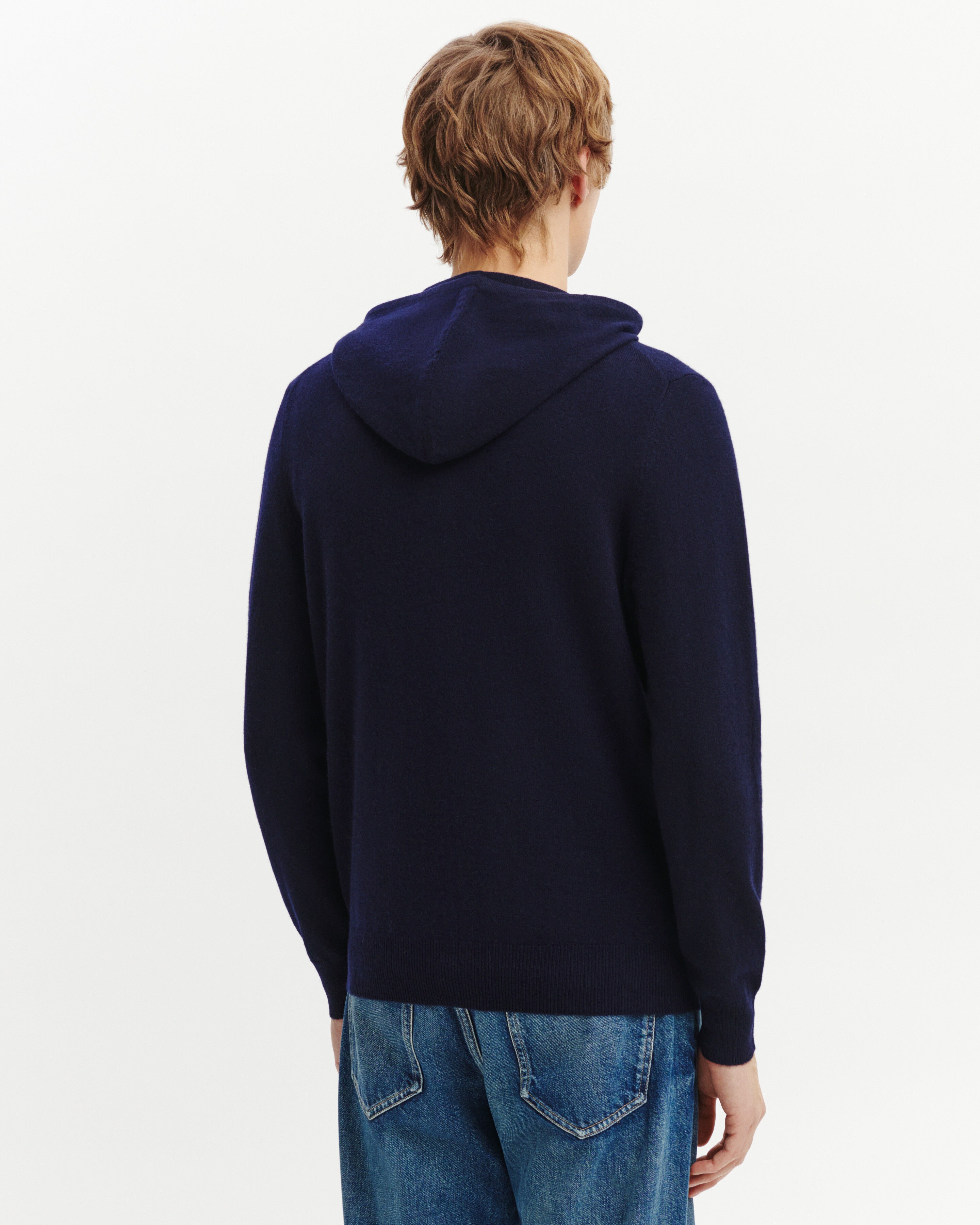 Hoodie zippé-MARINE-100% cachemire