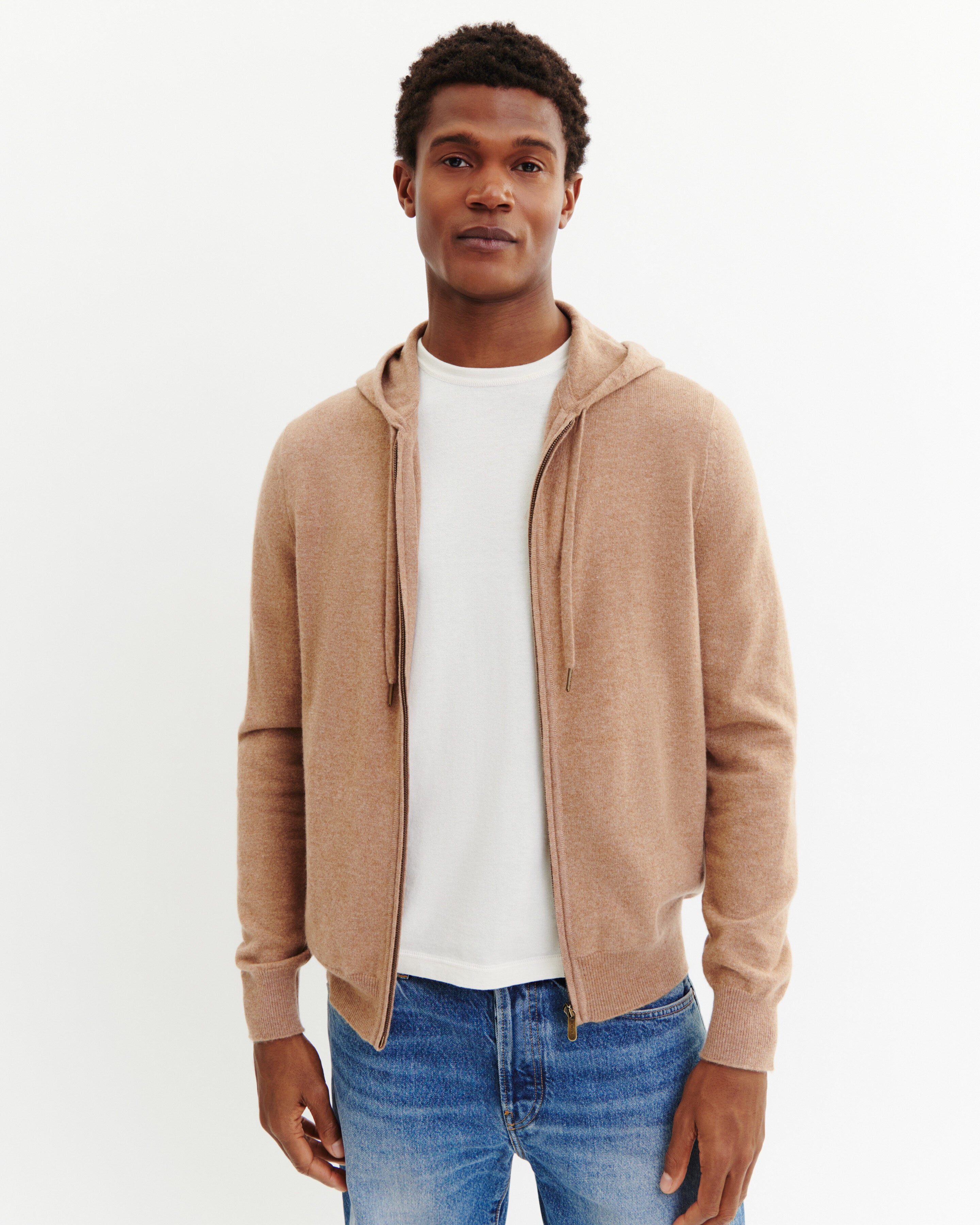 Pull à capuche zippé-CARAMEL-100% cachemire