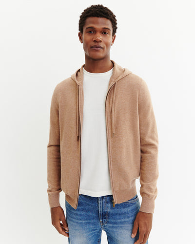 Pull à capuche zippé-CARAMEL-100% cachemire