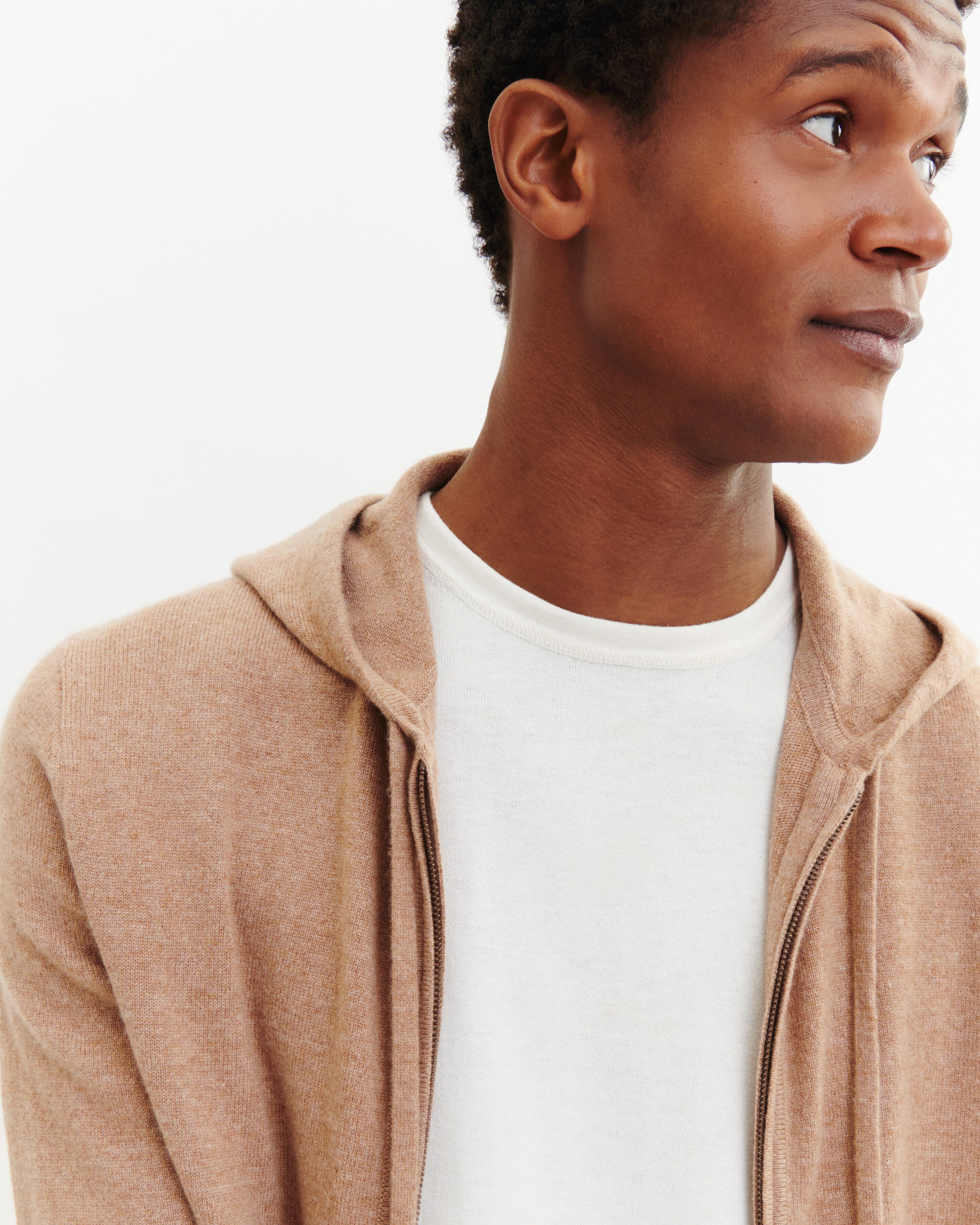 Pull à capuche zippé-CARAMEL-100% cachemire