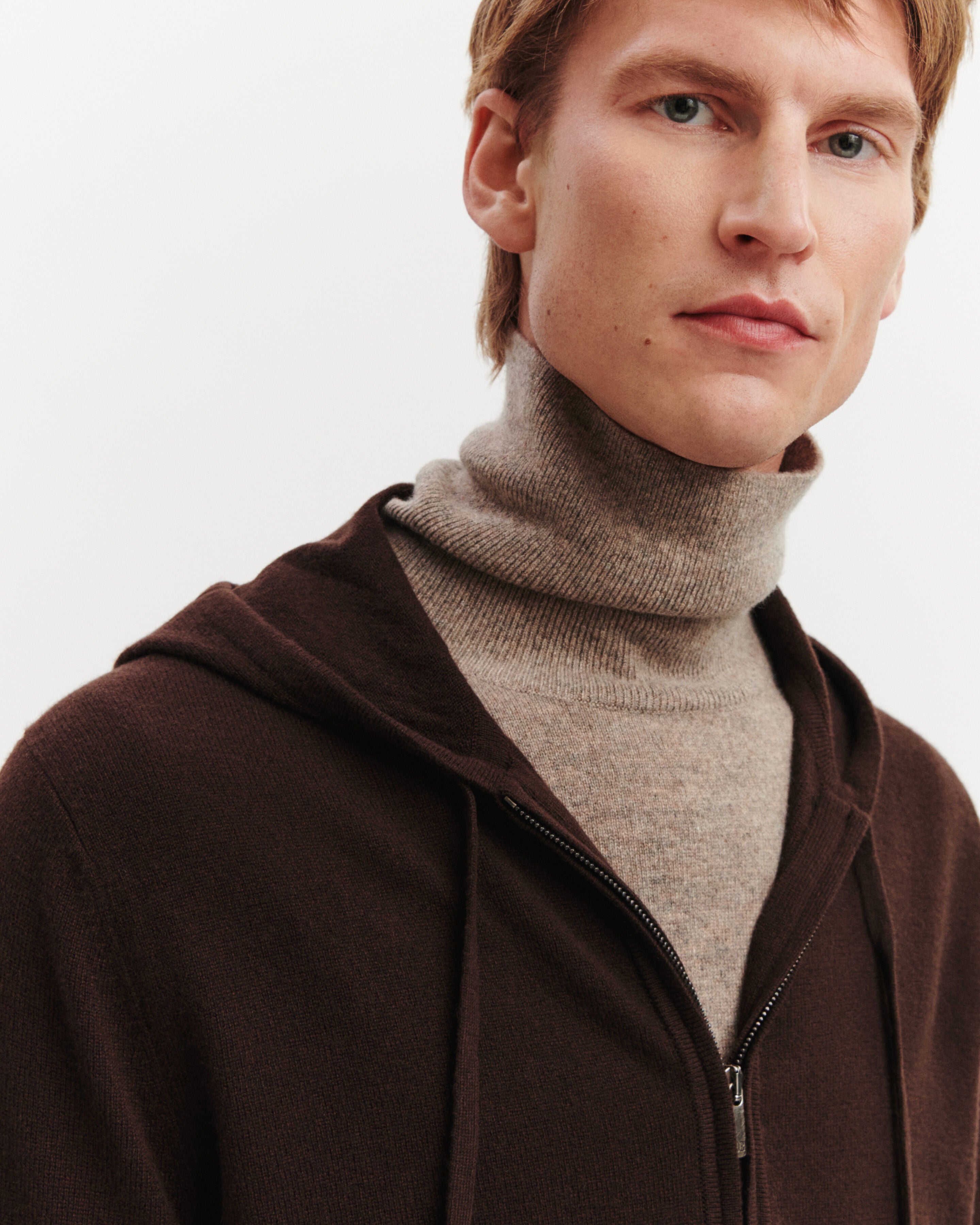 Pull à capuche zippé-CHOCOLAT-100% cachemire