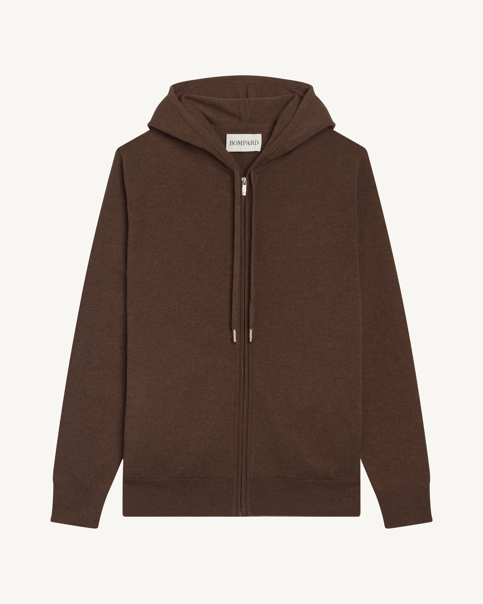 Pull à capuche zippé-CHOCOLAT-100% cachemire