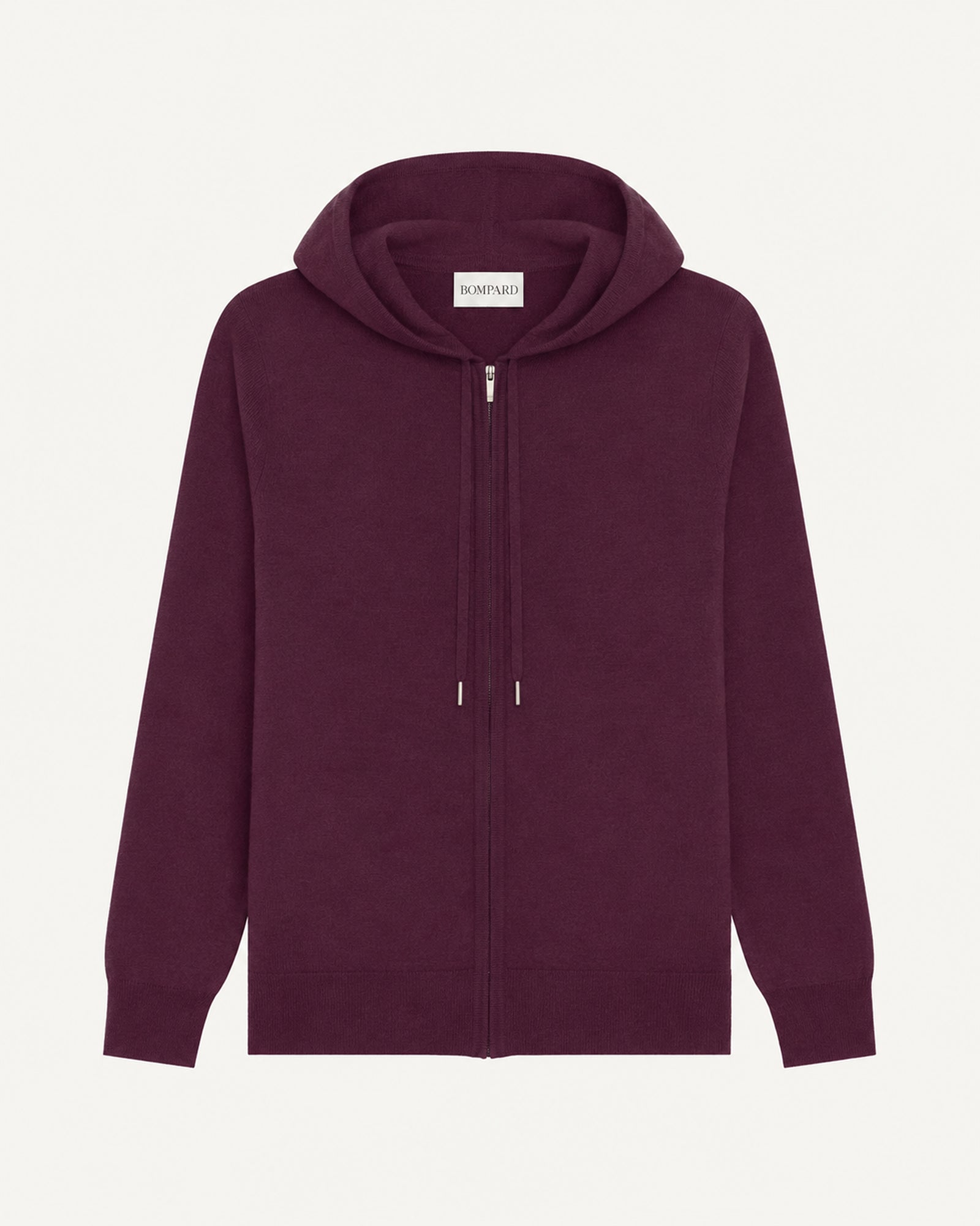 Pull à capuche zippé-GRENAT-100% cachemire