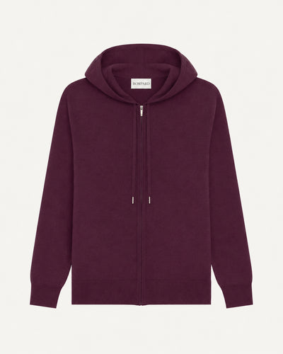 Pull à capuche zippé-GRENAT-100% cachemire