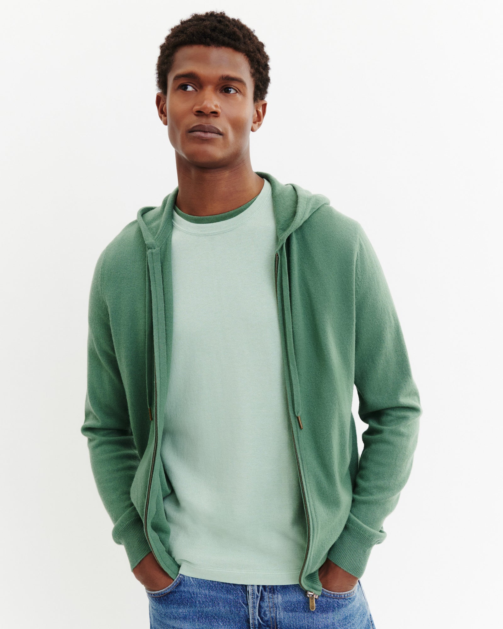 Pull à capuche zippé-JADE-100% cachemire