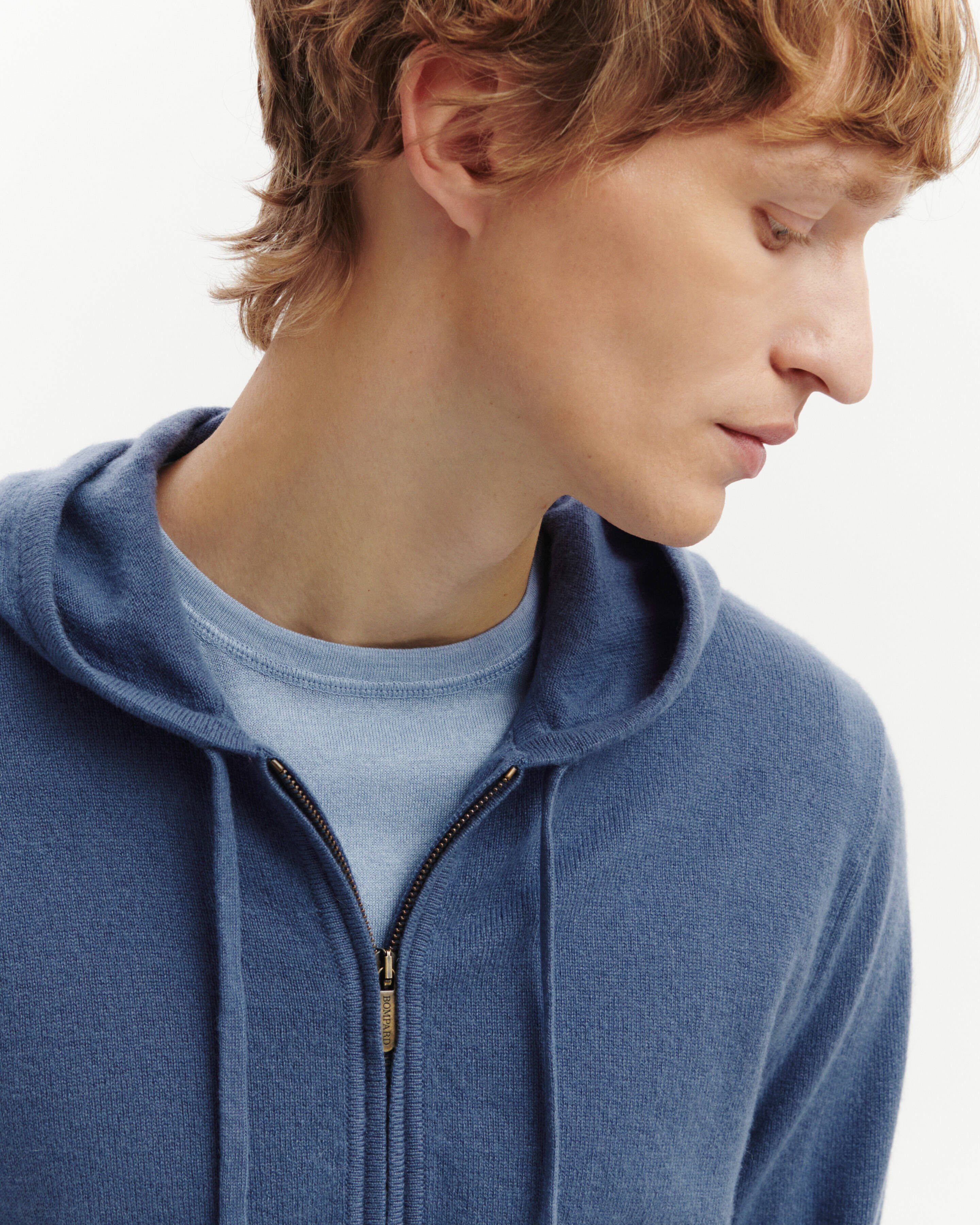 Pull à capuche zippé-BLEU ATLAS-100% cachemire