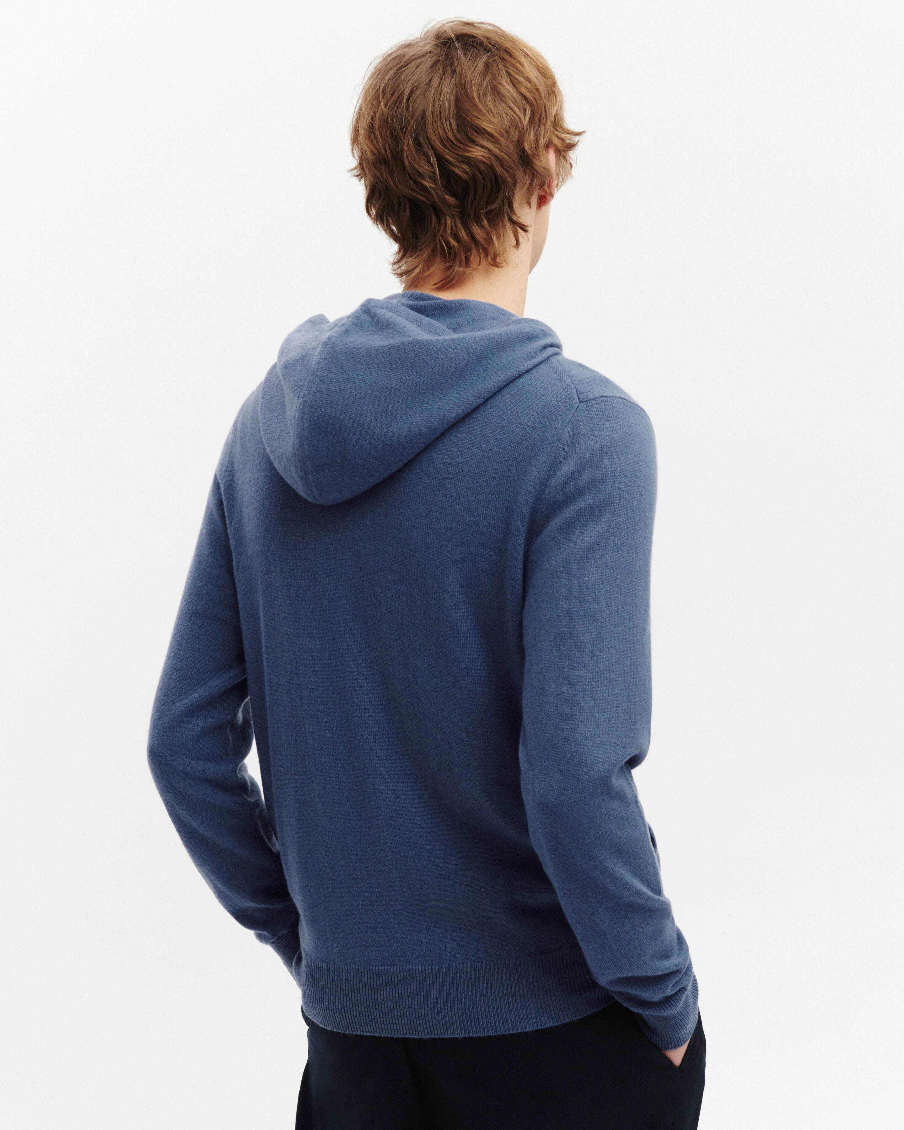 Pull à capuche zippé-BLEU ATLAS-100% cachemire