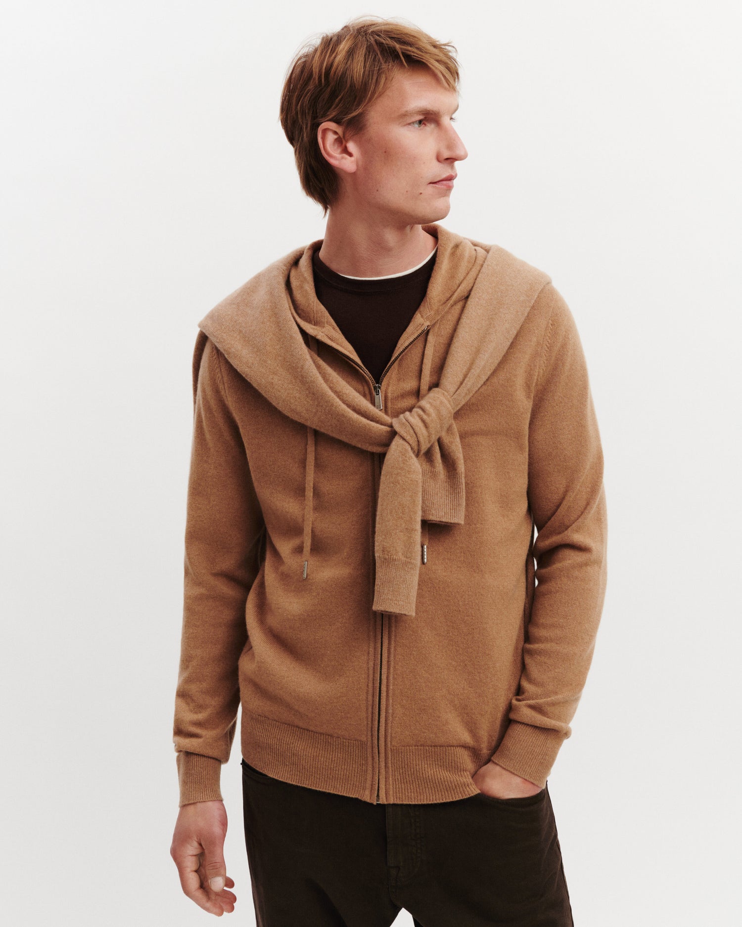 Pull à capuche zippé-KRAFT-100% cachemire