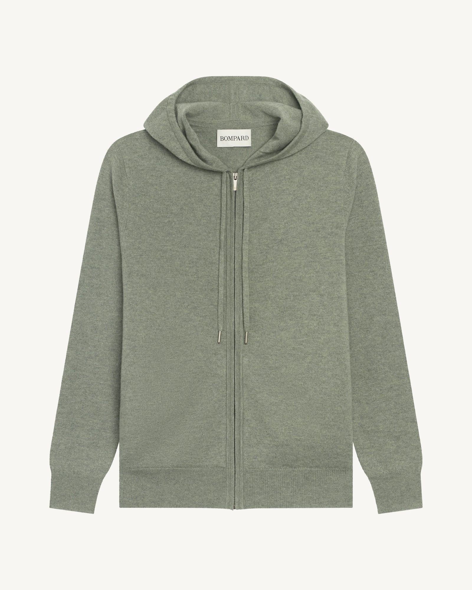 Pull à capuche zippé-VERT DE GRIS-100% cachemire