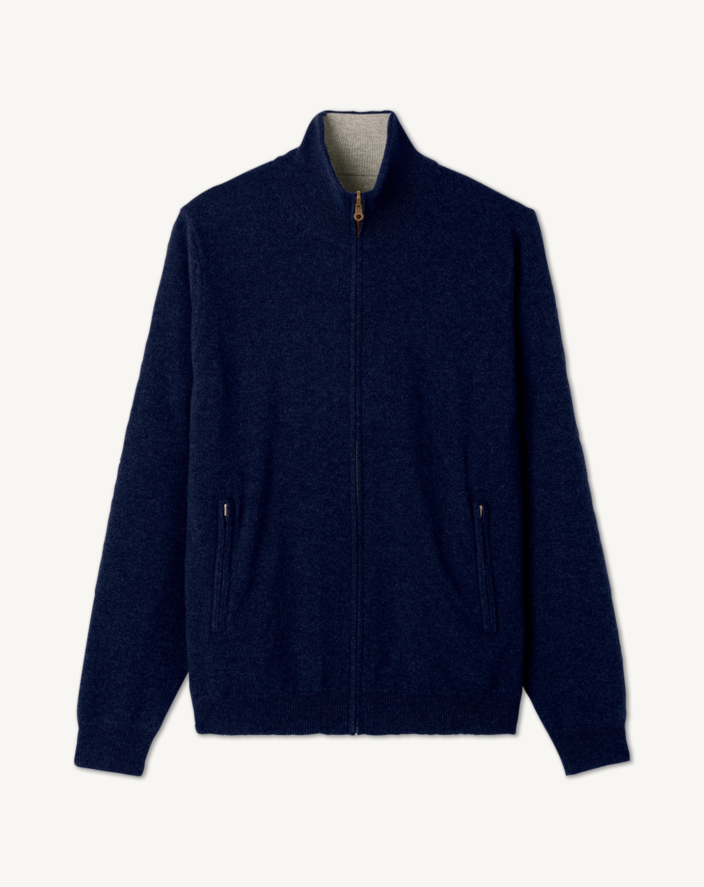 Blouson zippé réversible-BLEU NOCTURNE/GRIS ARGENTE-100% CACHEMIRE