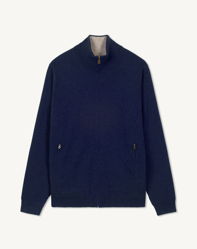 Blouson zippé réversible-BLEU NOCTURNE/GRIS ARGENTE-100% CACHEMIRE
