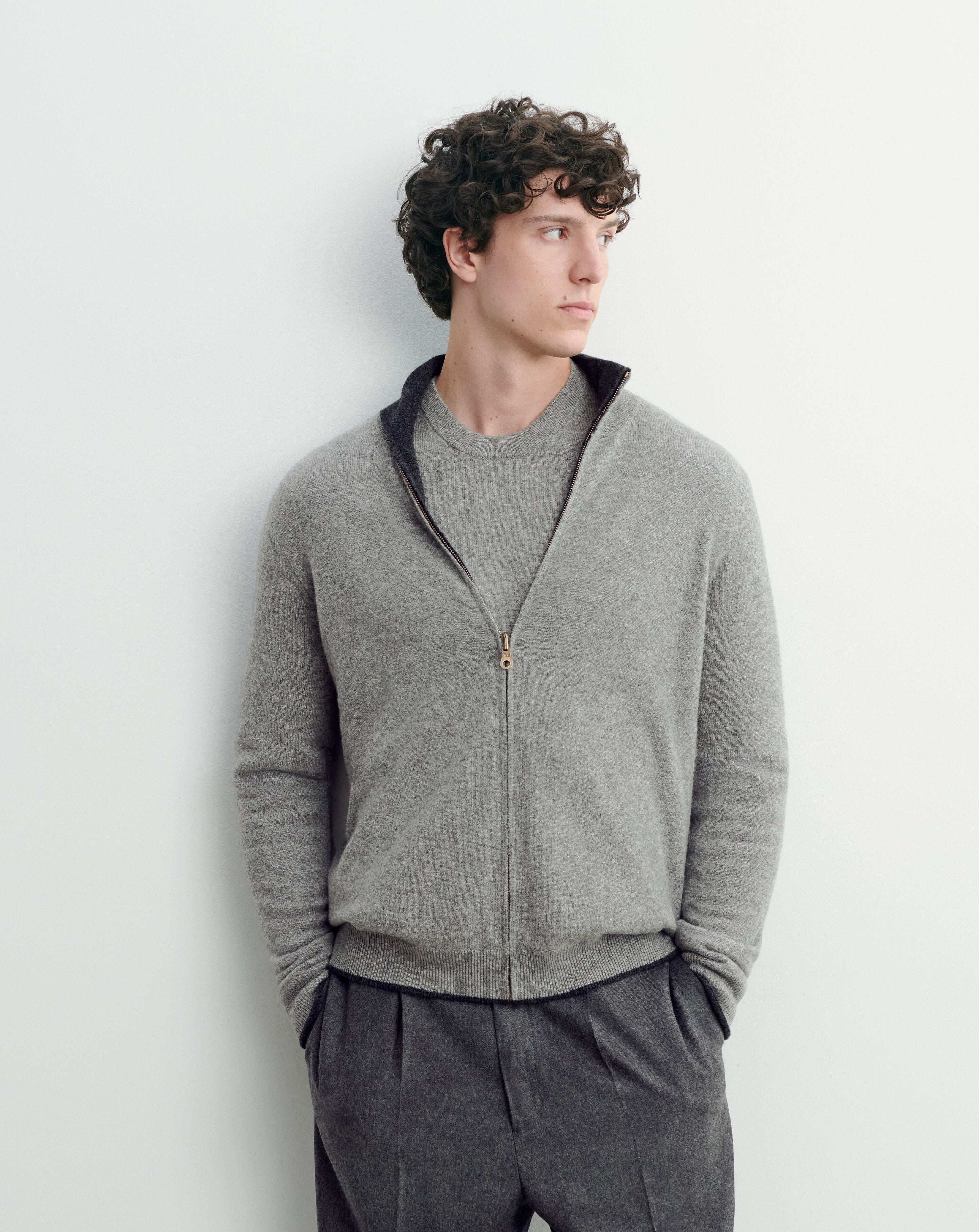 Blouson réversible-CHARBON/GRIS METEORITE-100% cachemire