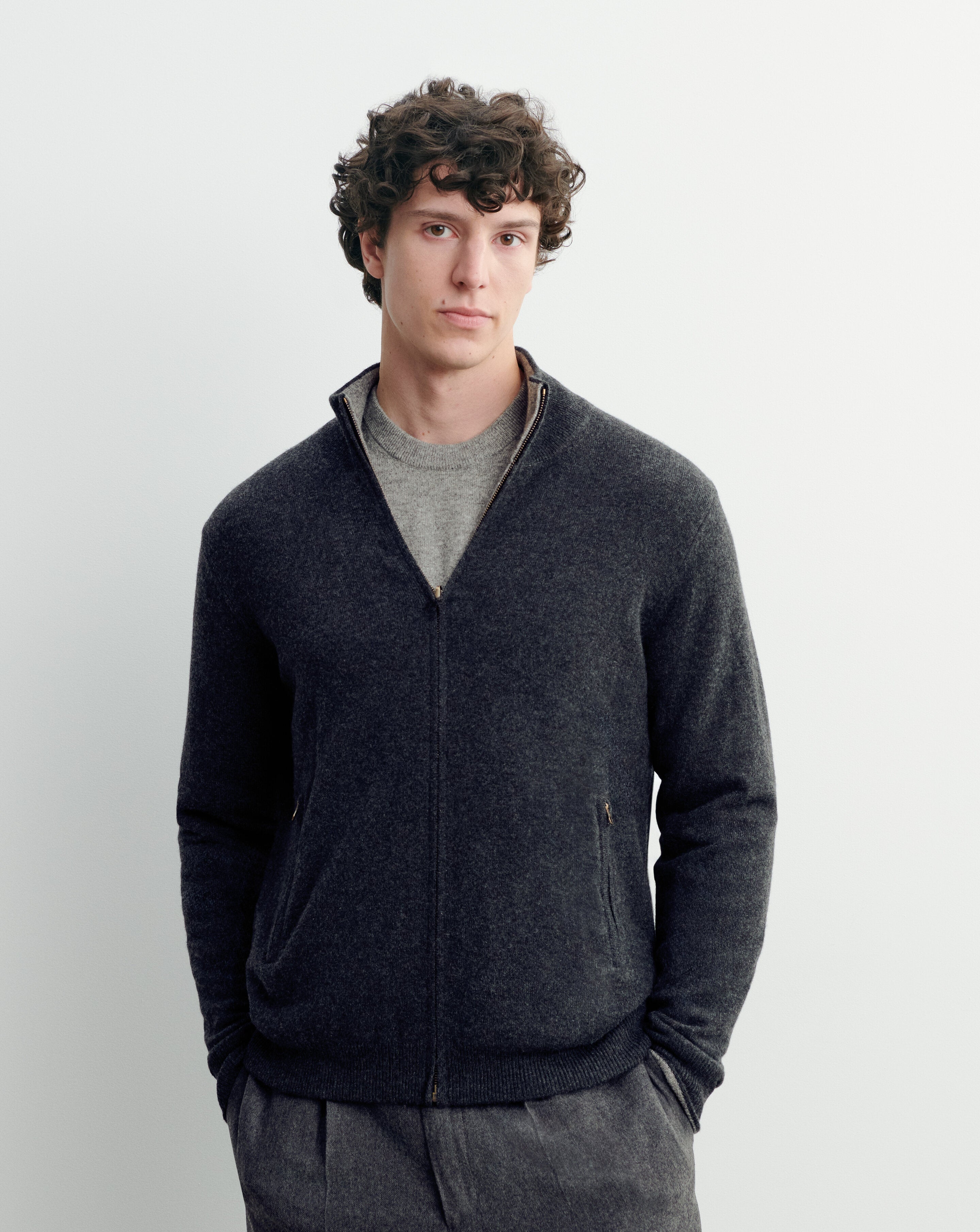 Blouson réversible-CHARBON/GRIS METEORITE-100% cachemire