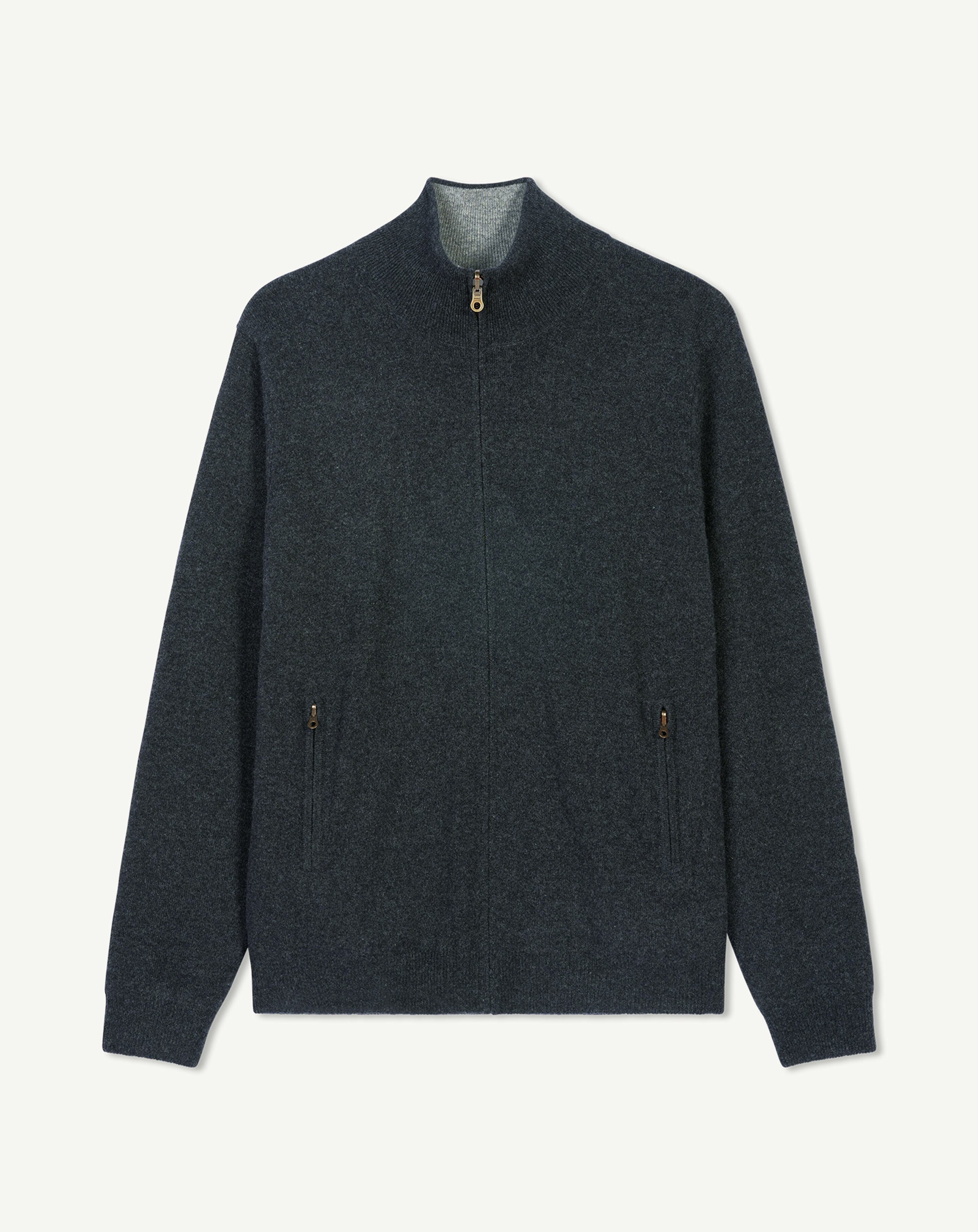 Blouson réversible-CHARBON/GRIS METEORITE-100% cachemire